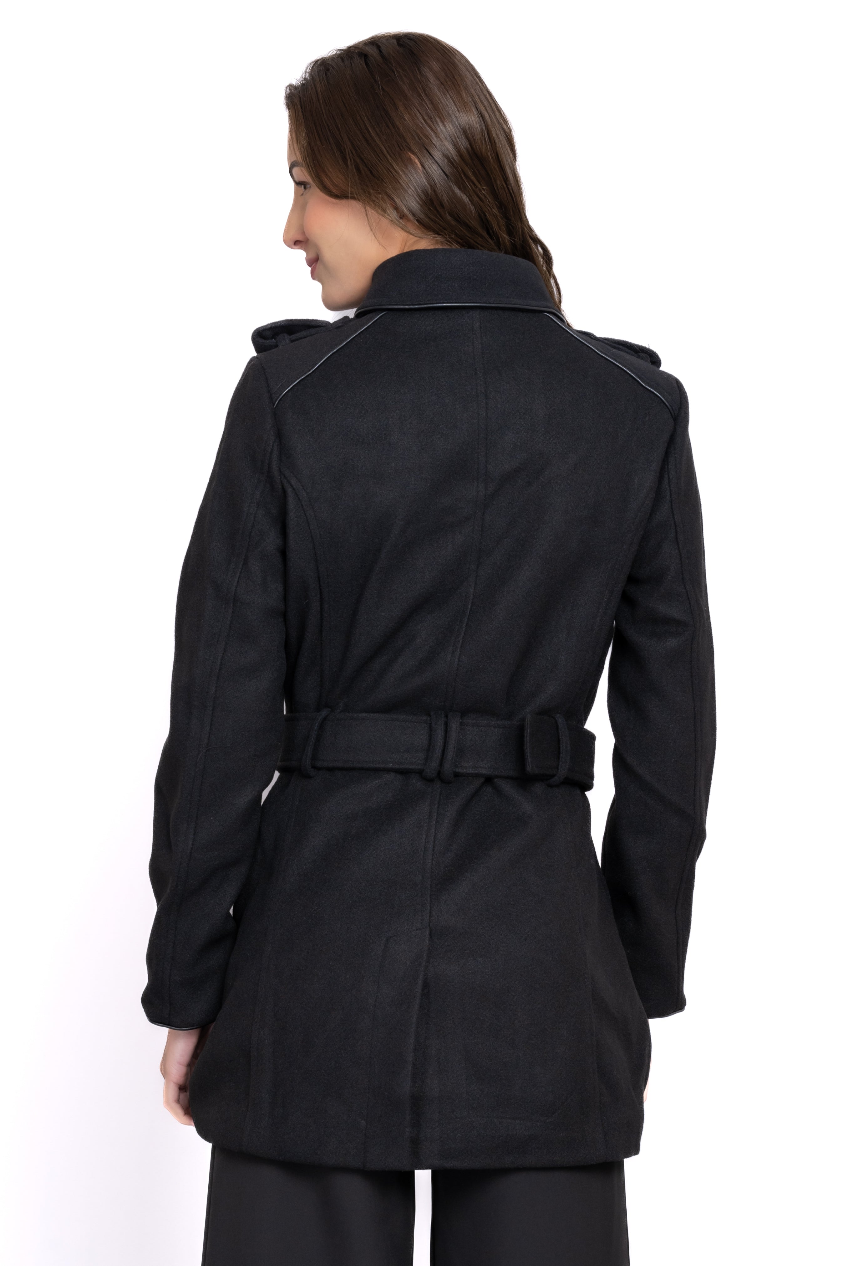 Gabardina botones cinturón NEGRO