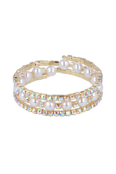 Brazalete cuff brillos perlas ORO