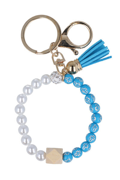 Llavero pulsera perlas colgante AZUL