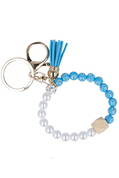 Llavero pulsera perlas colgante AZUL