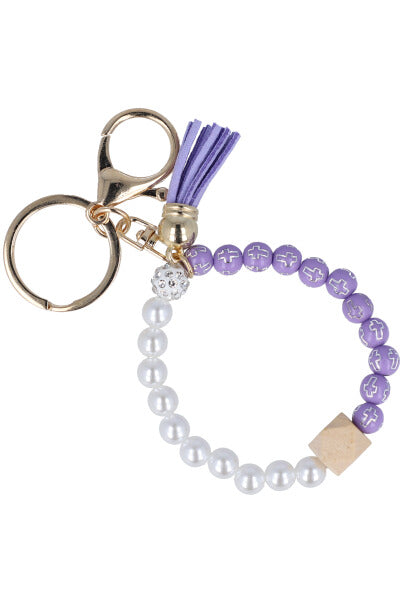 Llavero pulsera perlas colgante LILA