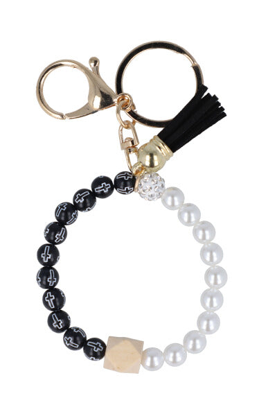 Llavero pulsera perlas colgante NEGRO