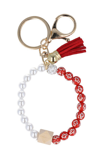 Llavero pulsera perlas colgante ROJO