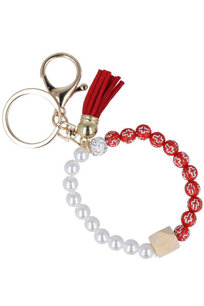 Llavero pulsera perlas colgante ROJO