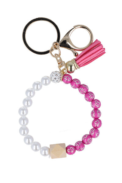 Llavero pulsera perlas colgante ROSA