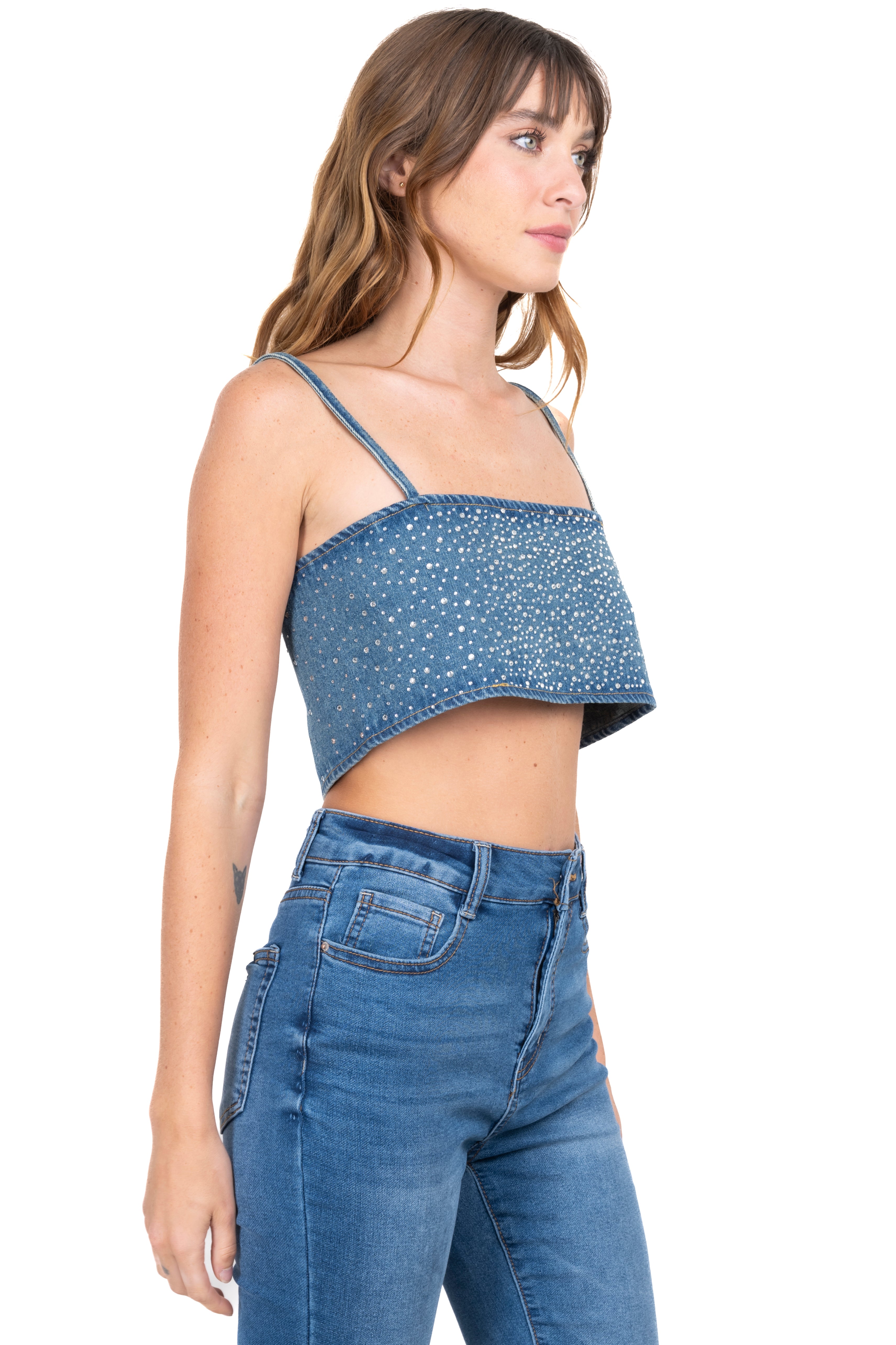 Top crop denim piedras MEDIUM WASH