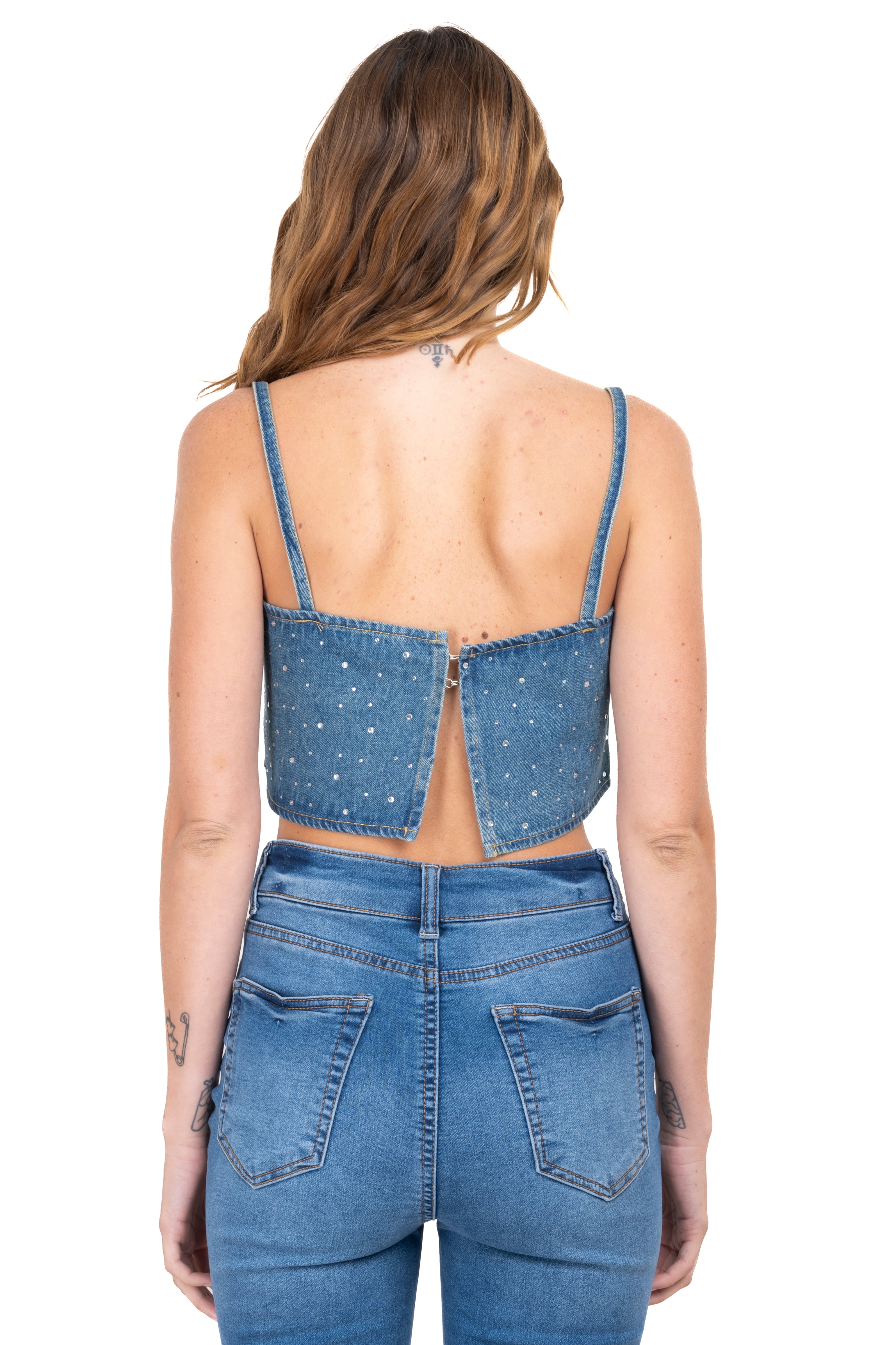 Top crop denim piedras MEDIUM WASH