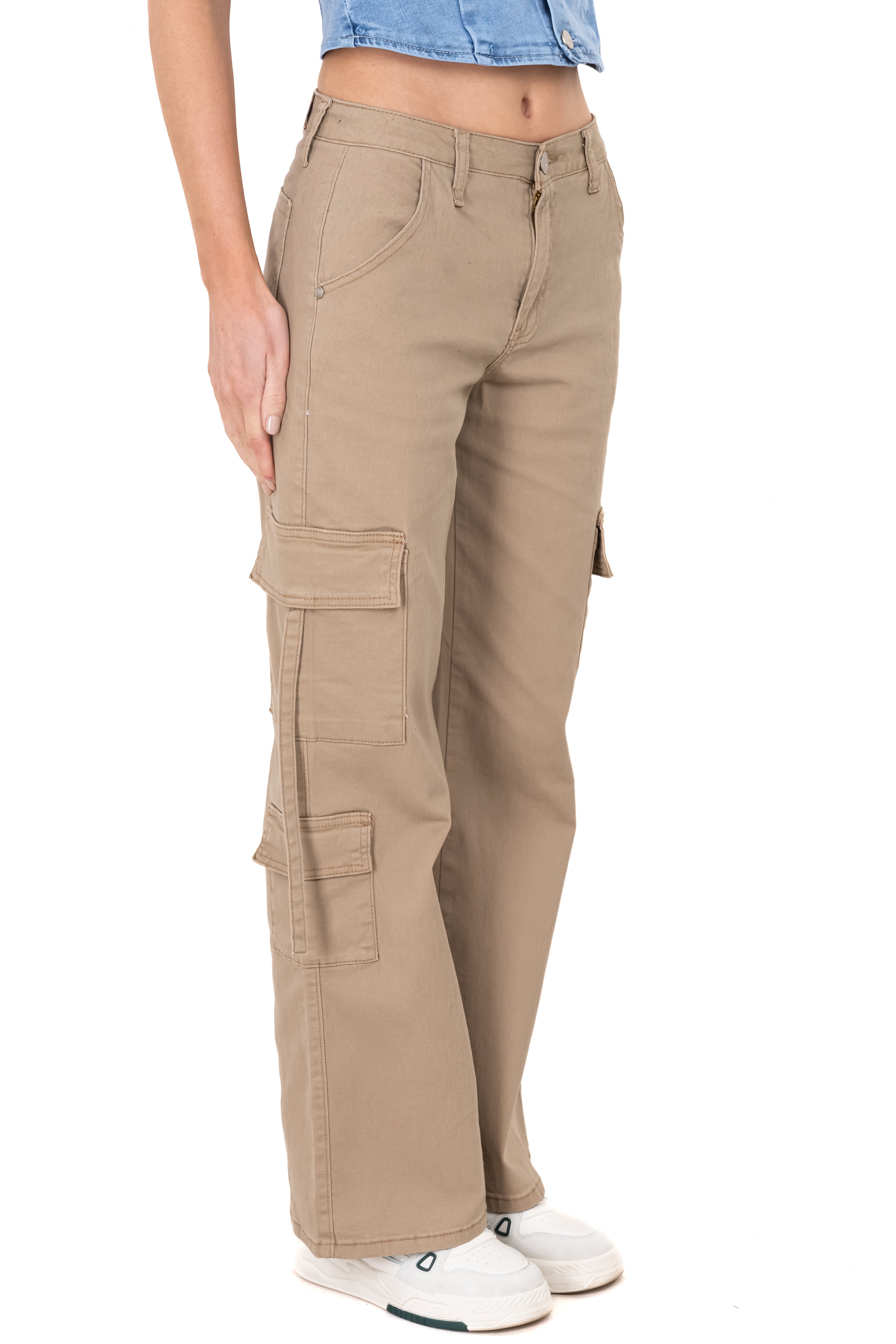 Jeans cargo bolsillos cintas KHAKI
