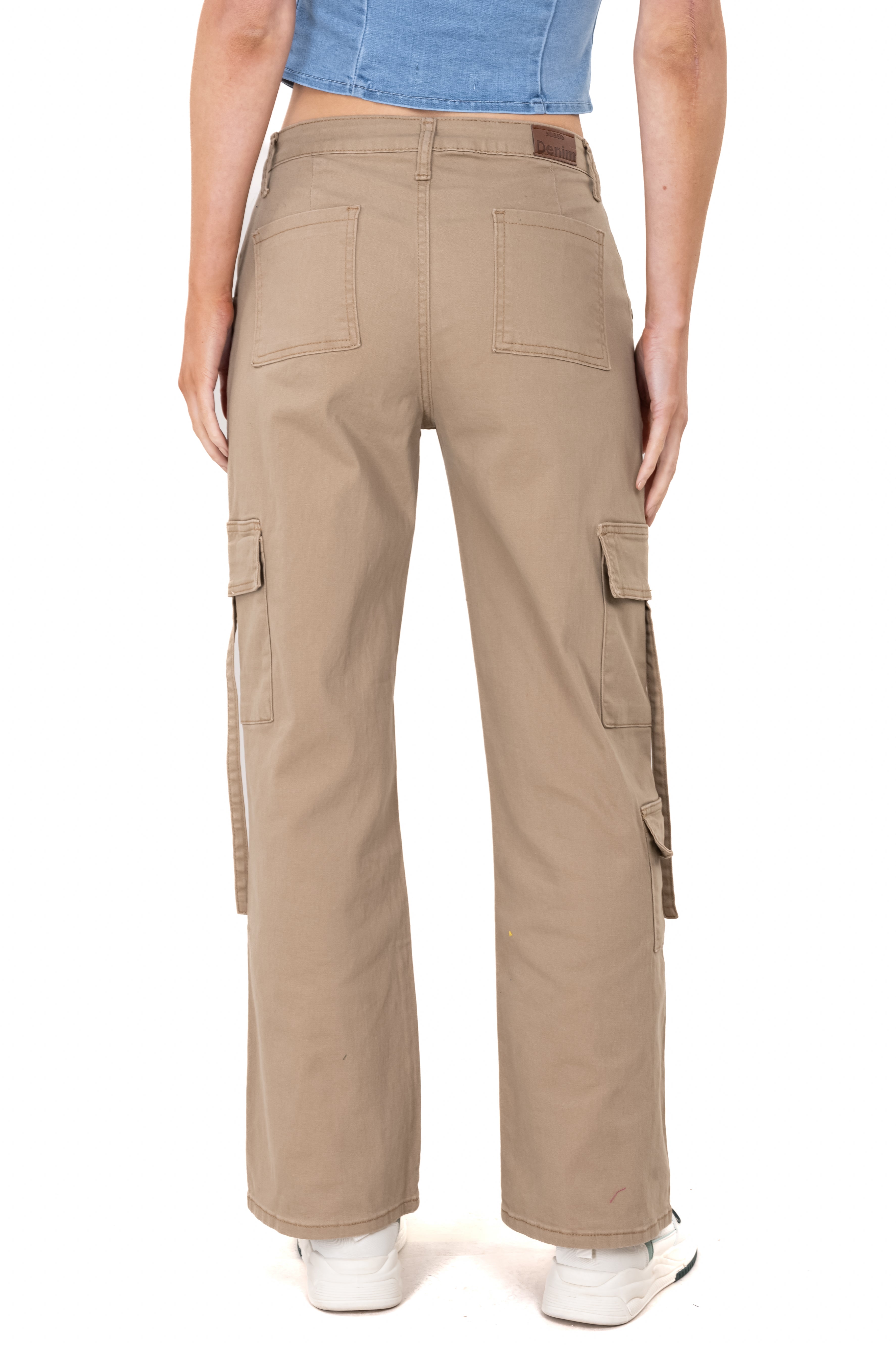 Jeans cargo bolsillos cintas KHAKI