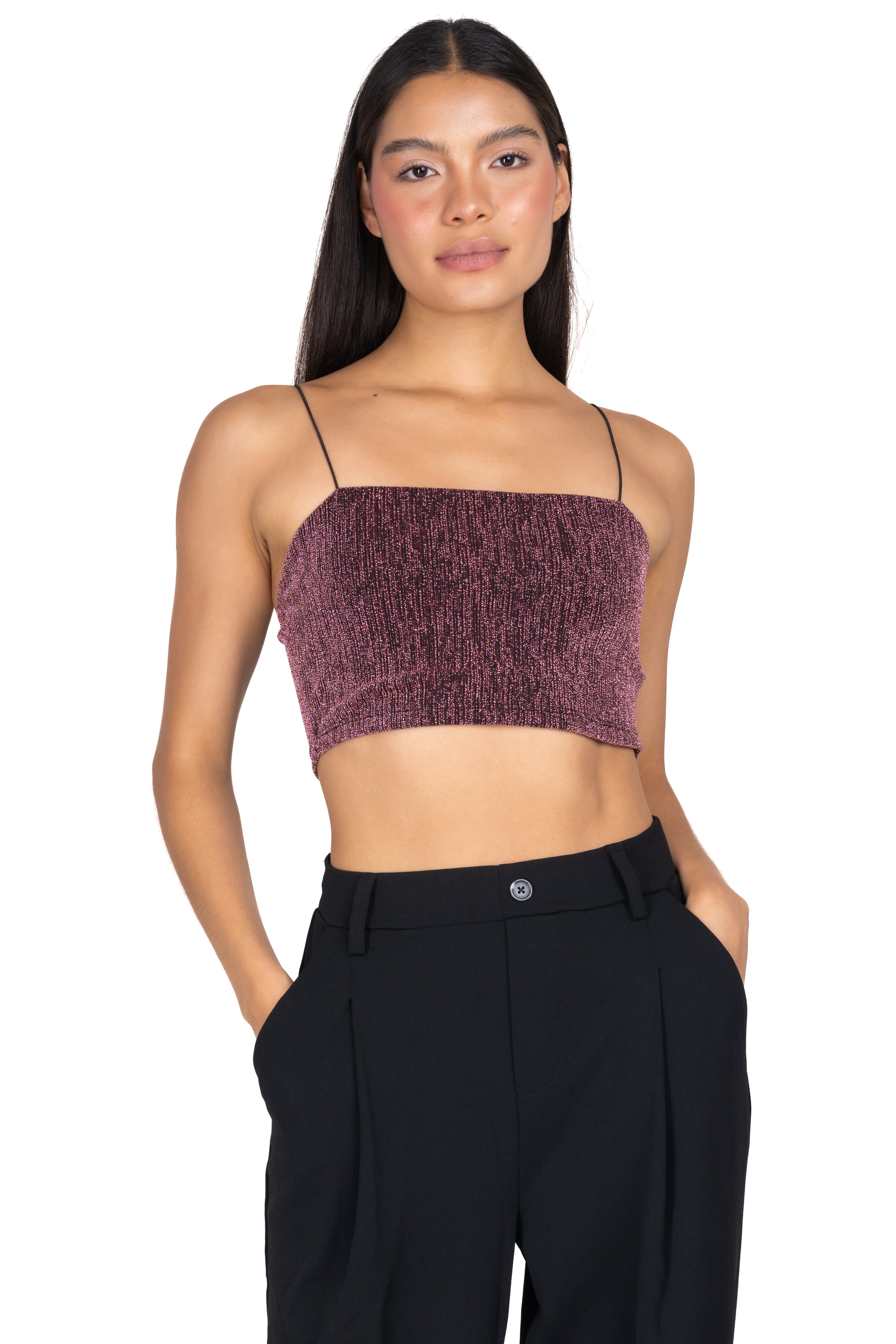 Top crop lurex tirantes ROSA