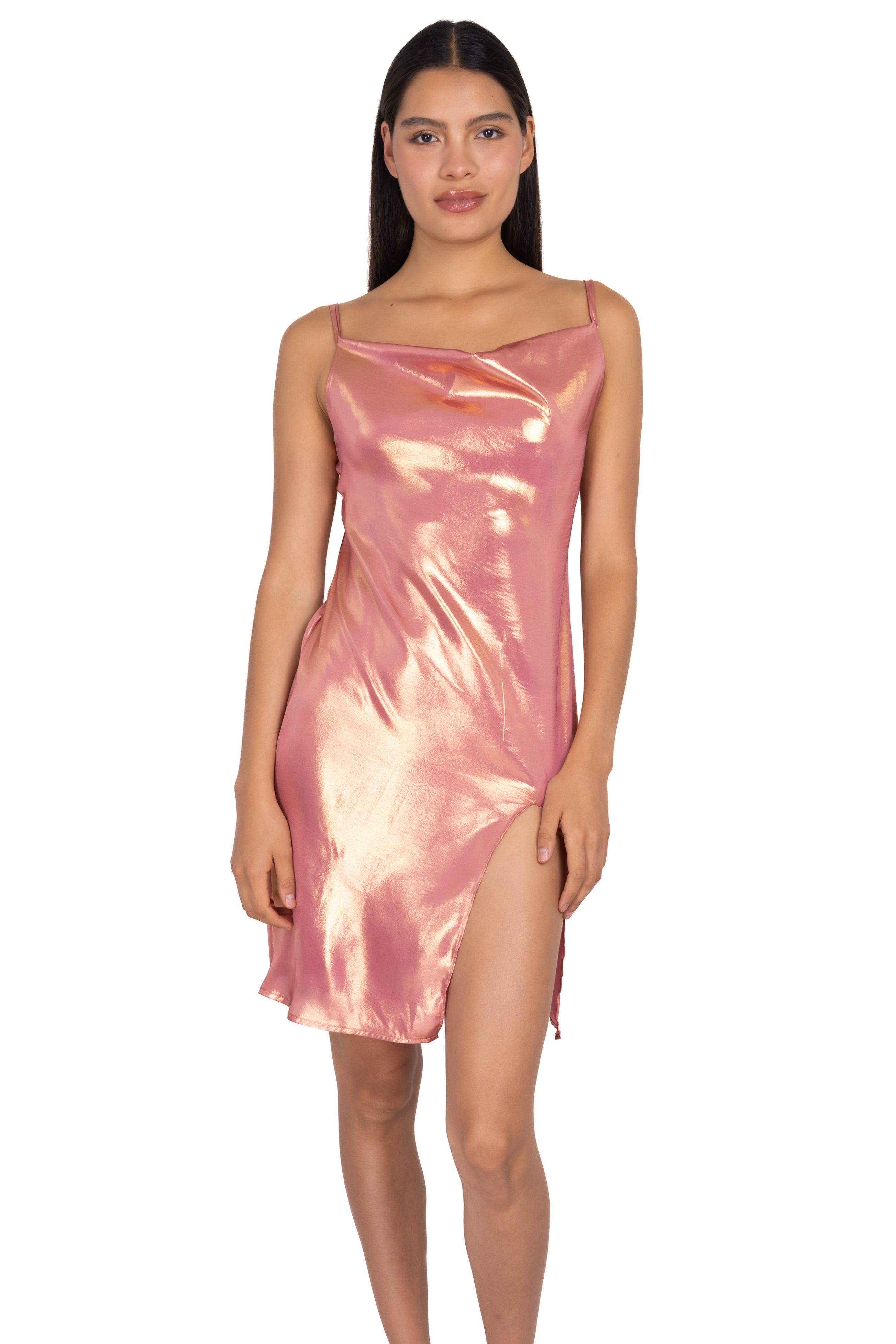 Vestido mini metálico abertura