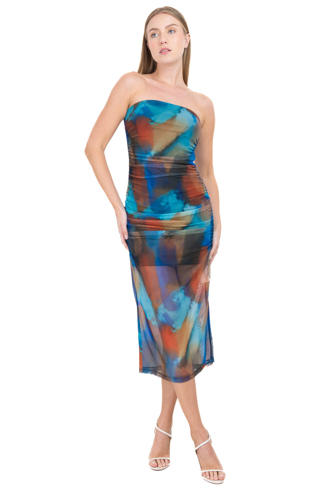 Vestido midi mesh tie dye