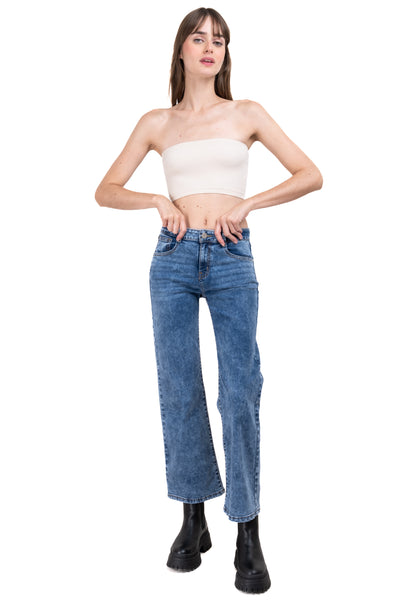 Jeans straight efecto desgastado