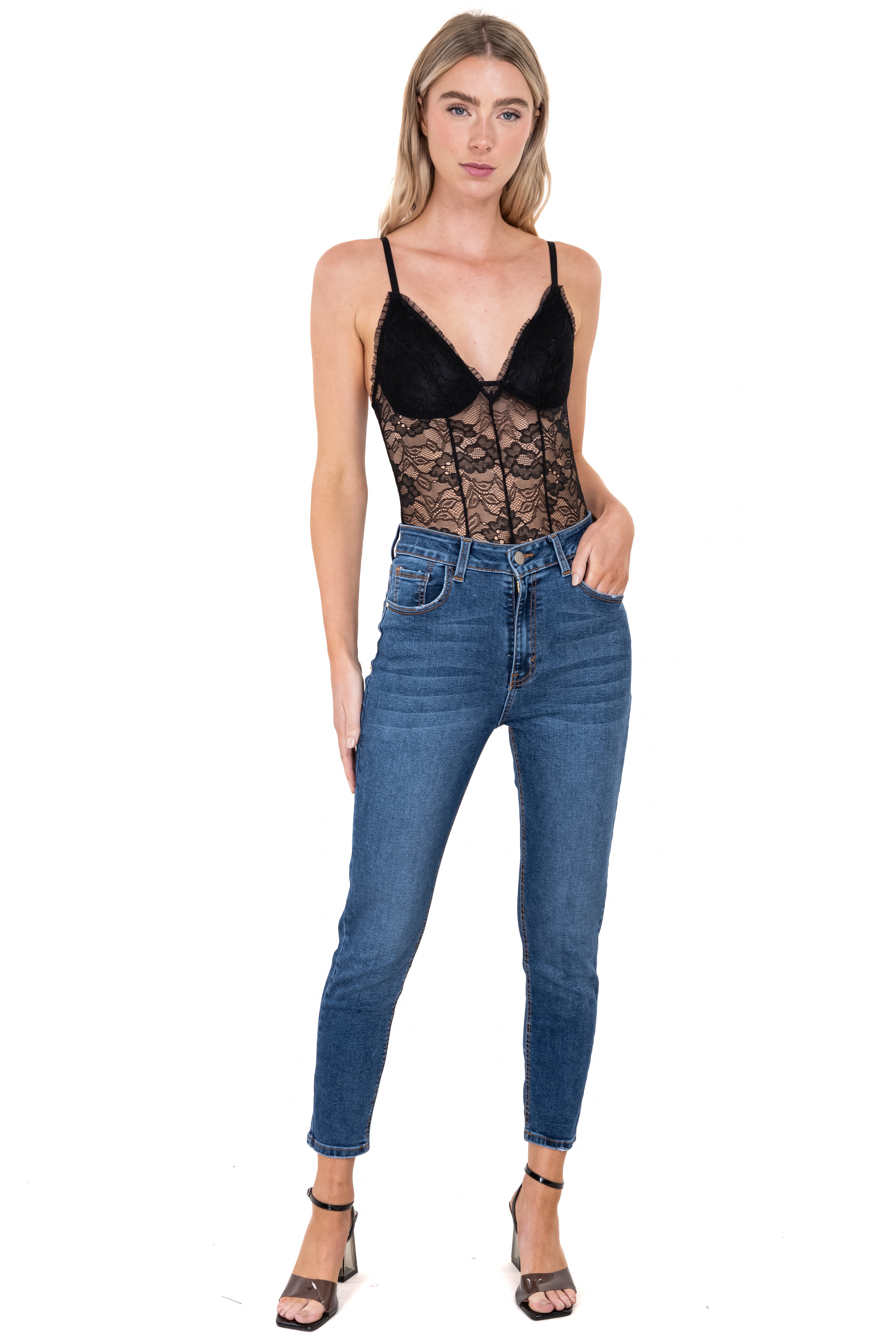 Jeans skinny cintura alta STONE MEDIO