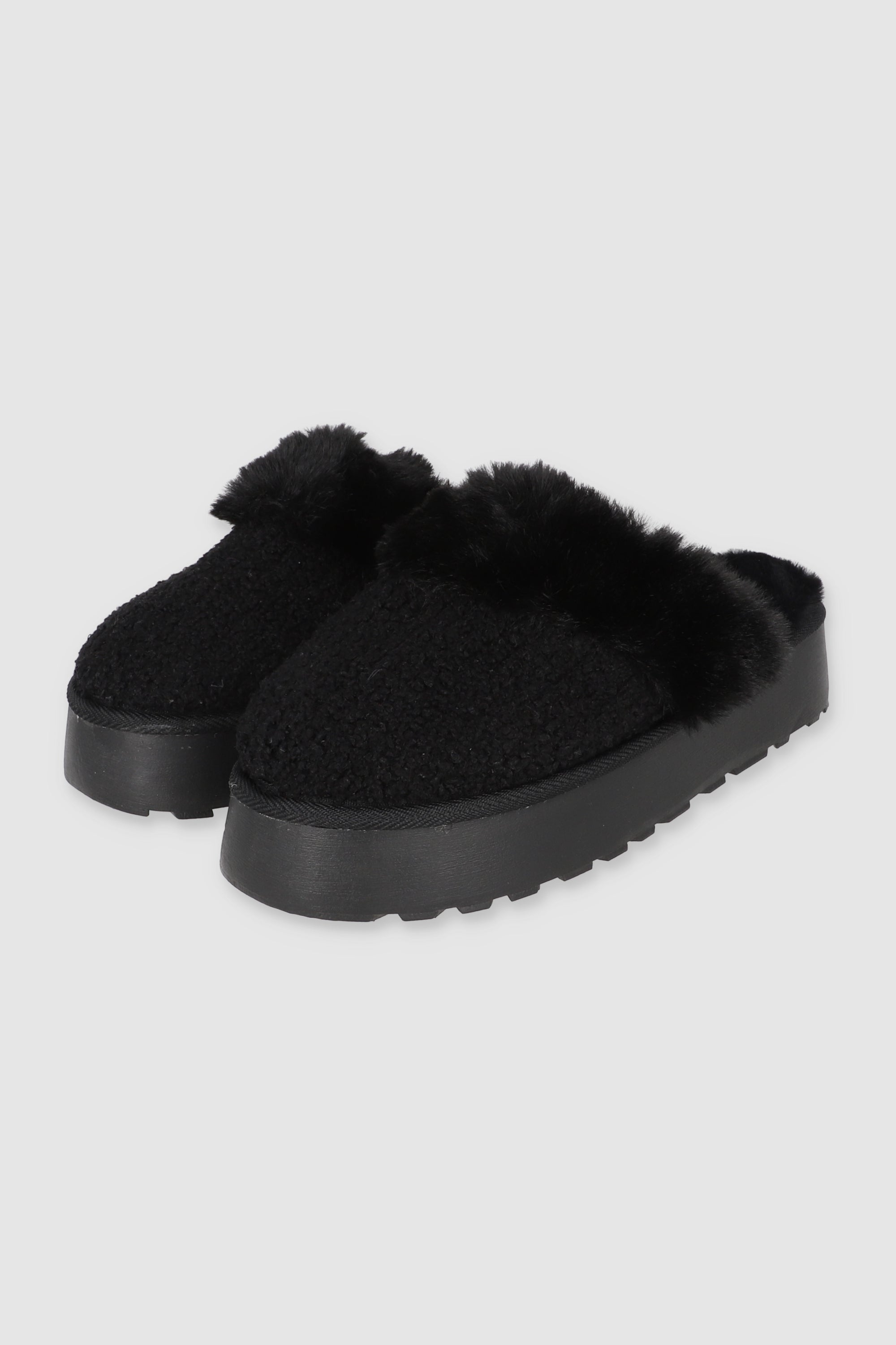 Pantuflas Sherpa Peluche Plataforma NEGRO