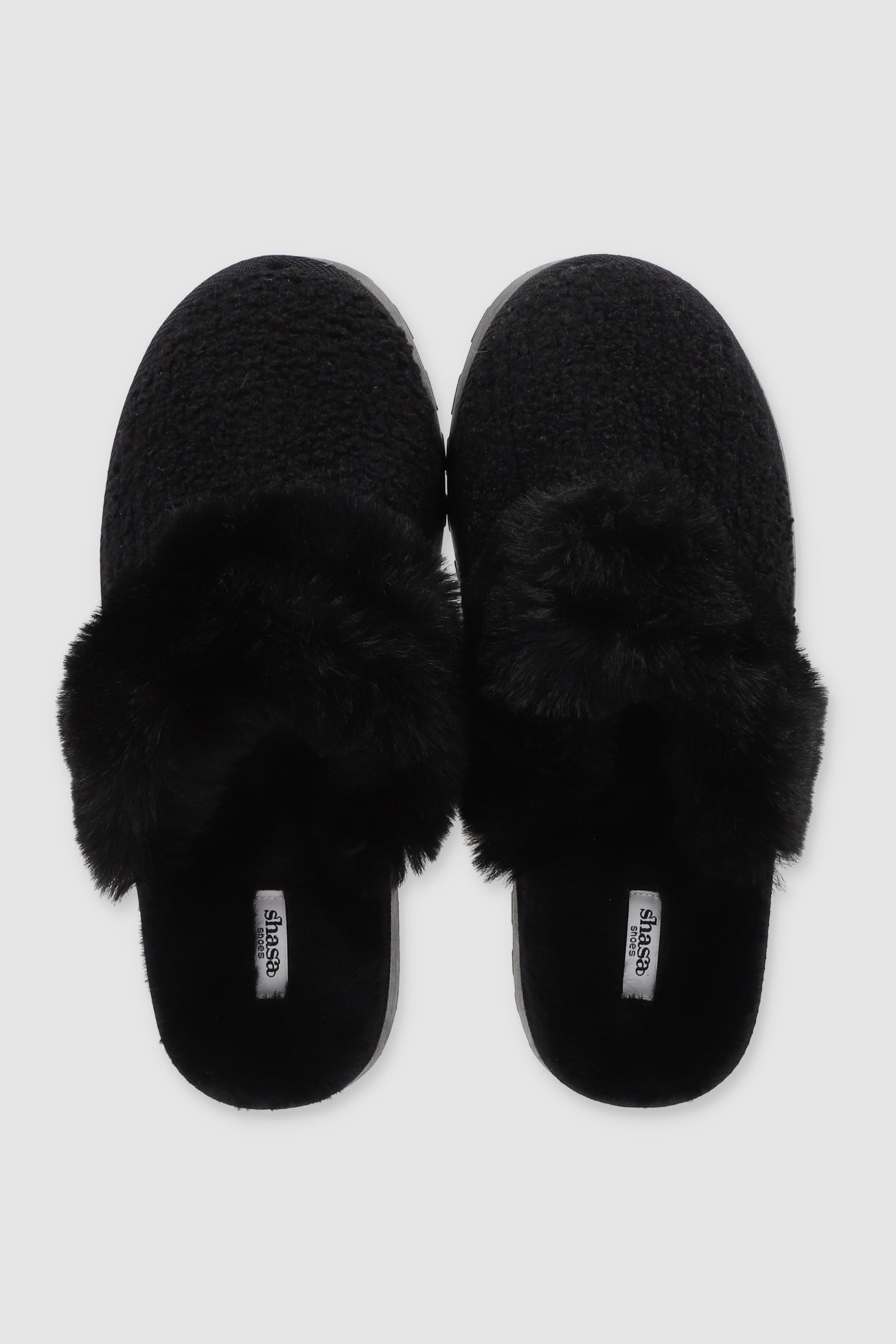 Pantuflas Sherpa Peluche Plataforma NEGRO