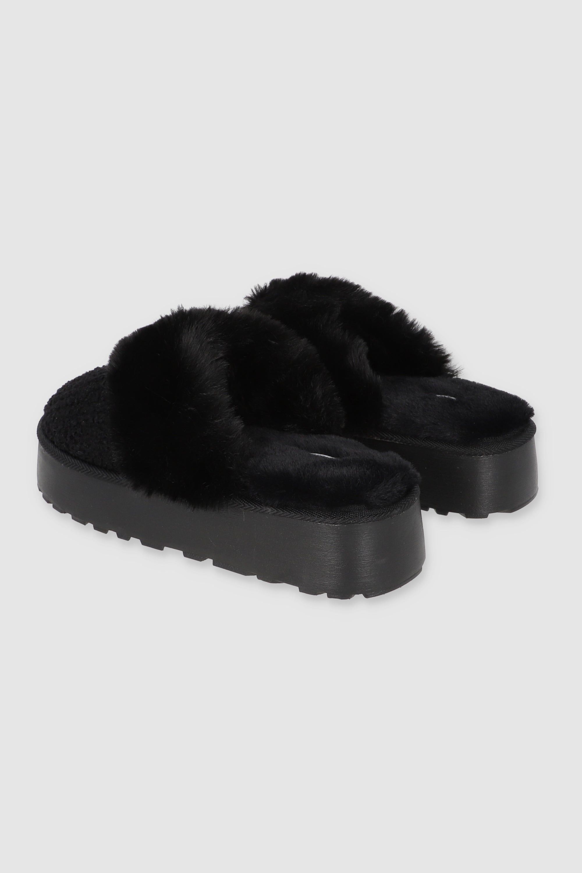 Pantuflas Sherpa Peluche Plataforma NEGRO