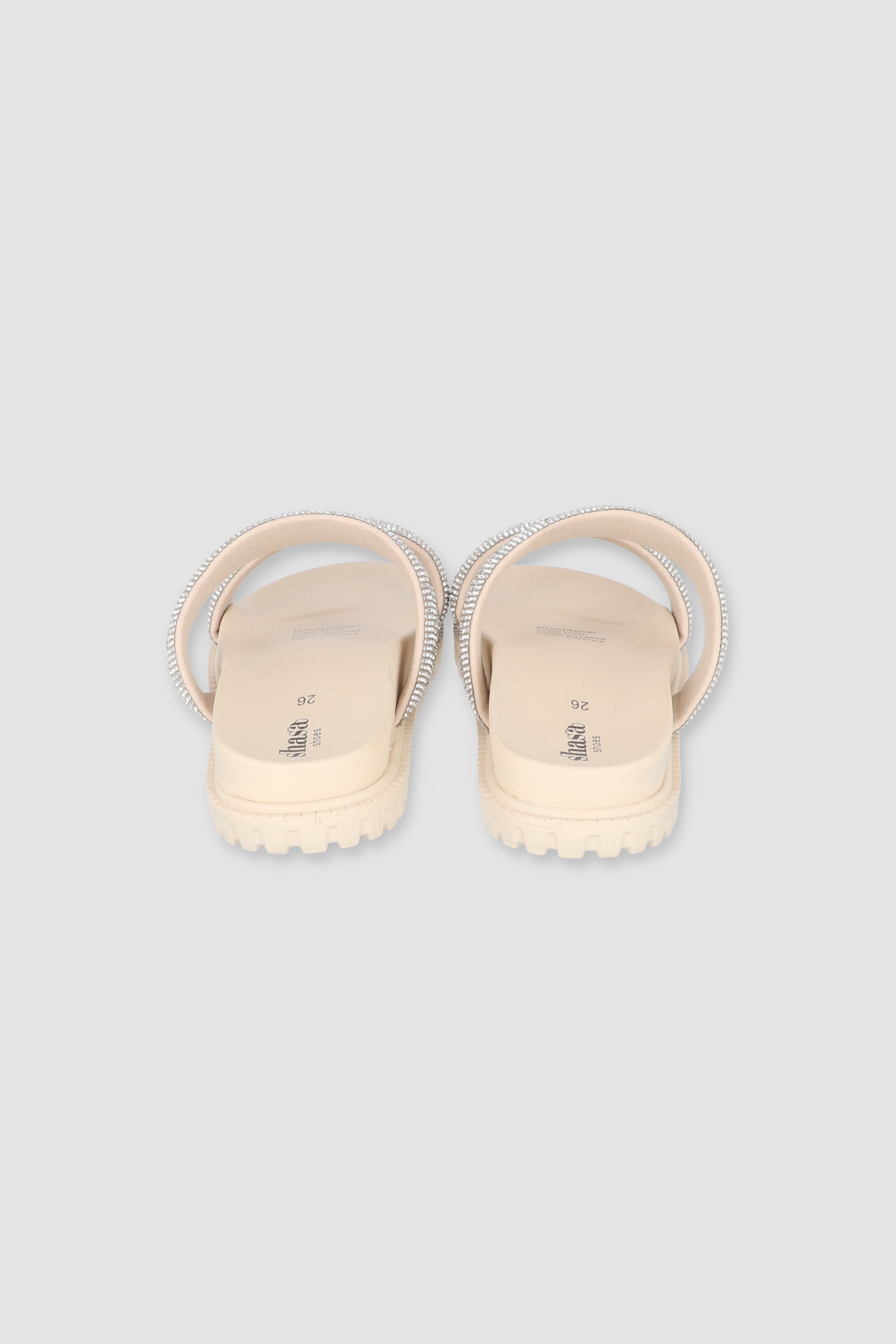 SANDALIA DOS TIRAS BRILLOS SLIDE BEIGE