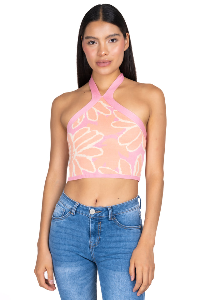 Top halter tejido flores