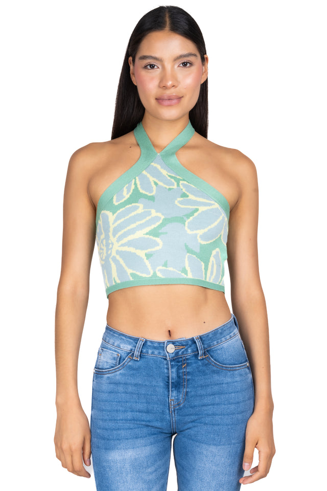 Top halter tejido flores