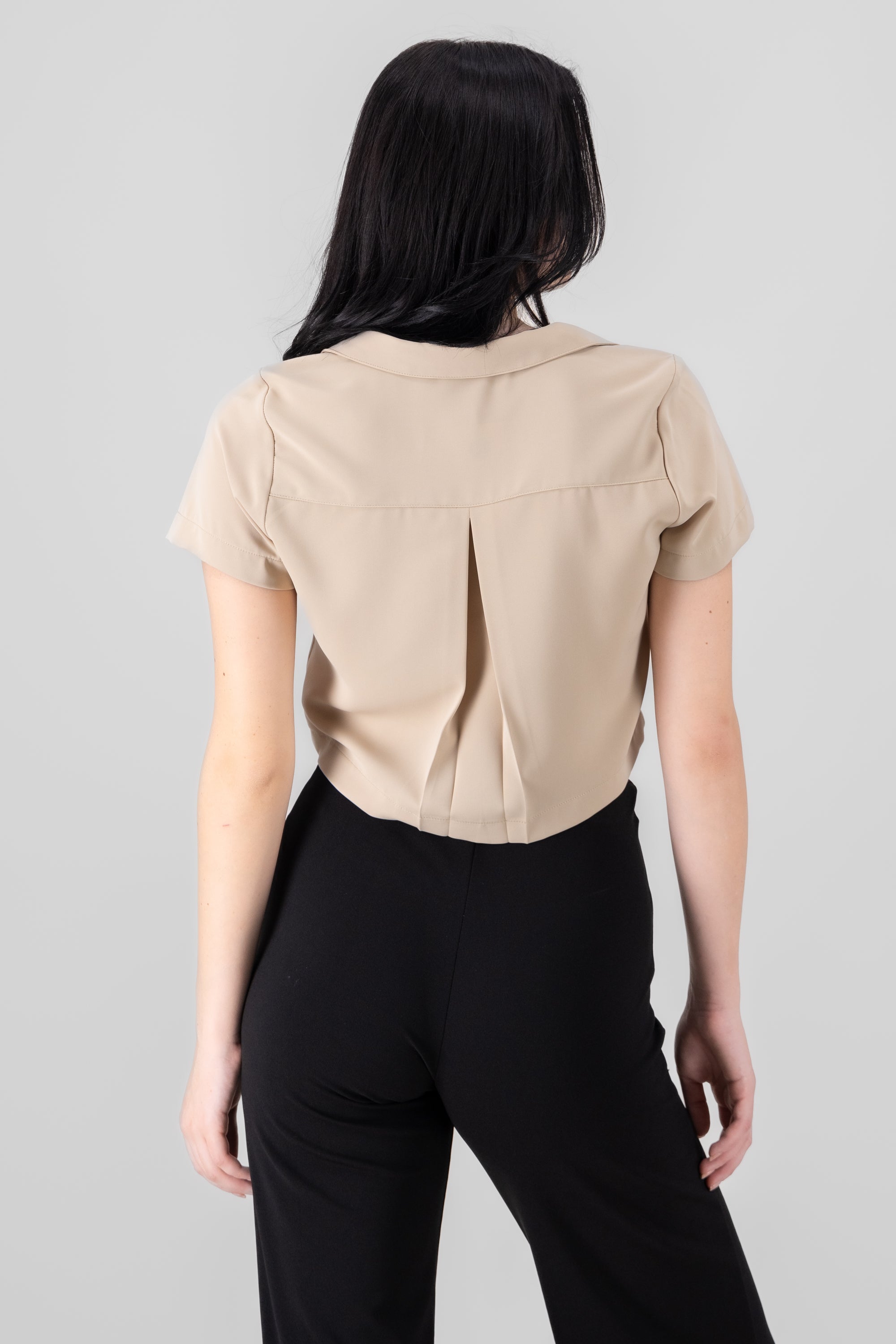 Camisa Crop Amplia Manga Corta BEIGE