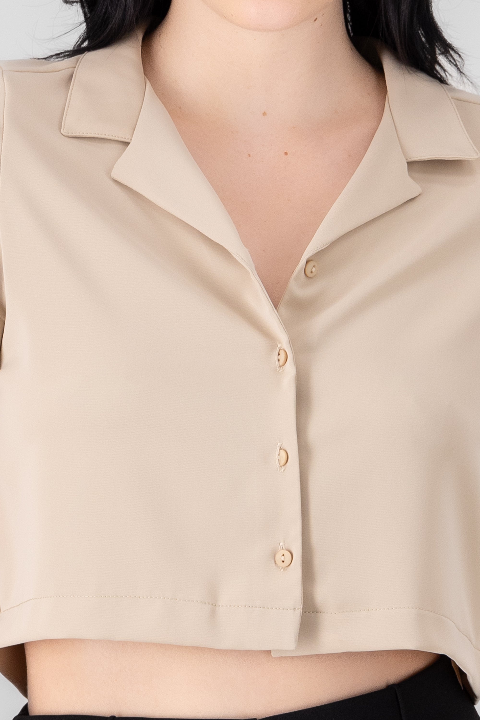 Camisa Crop Amplia Manga Corta BEIGE