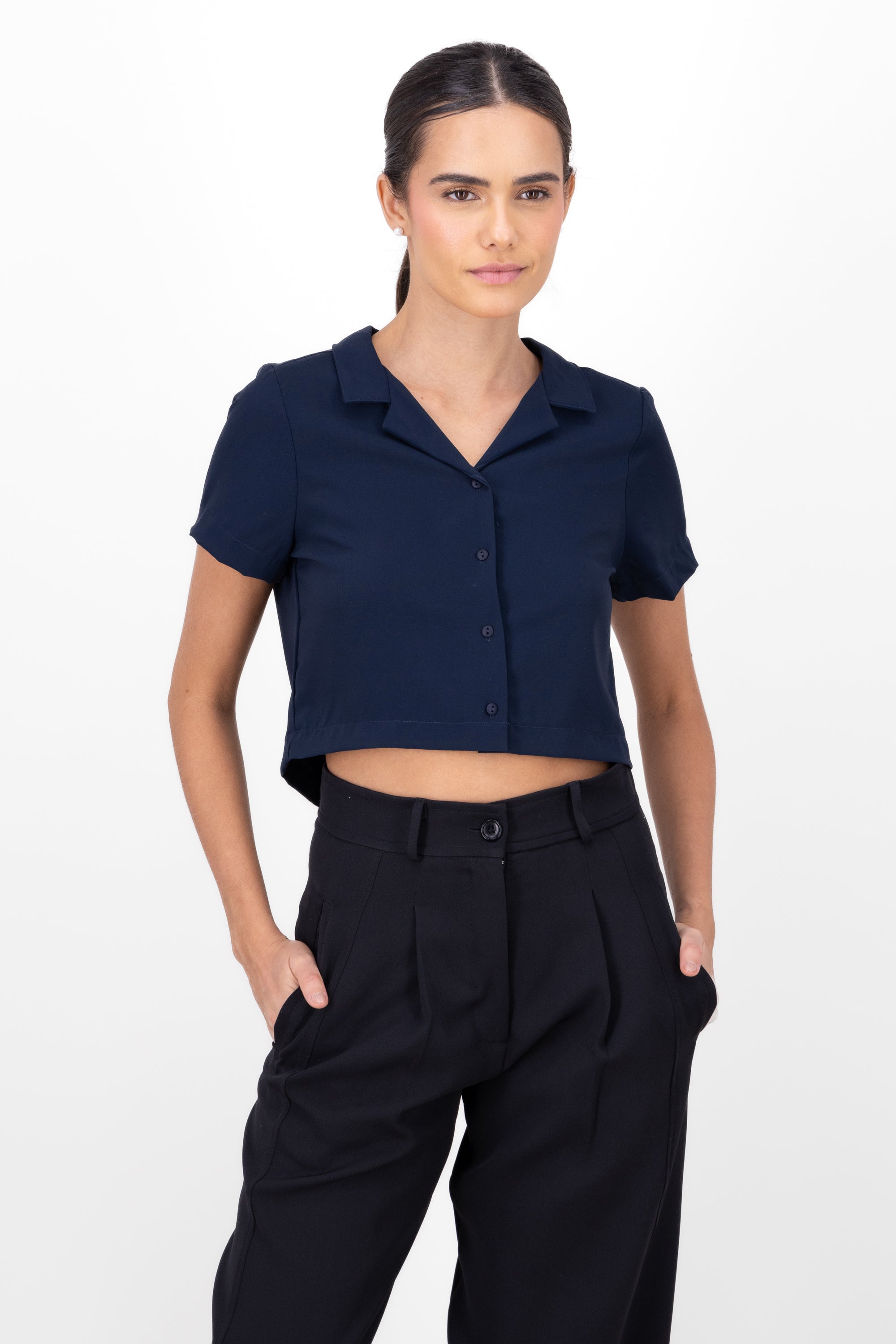 Camisa Crop Amplia Manga Corta MARINO