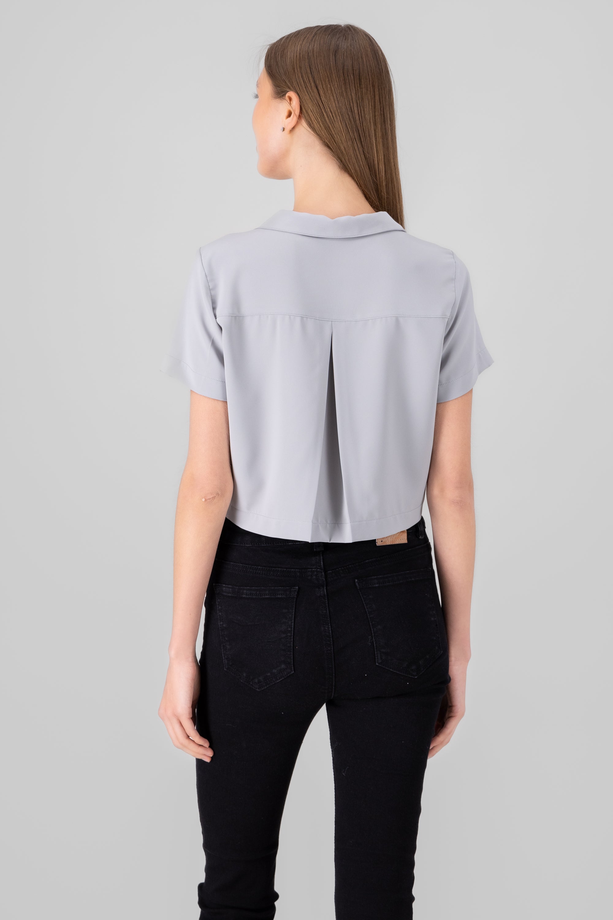 Camisa Crop Amplia Manga Corta GRIS CLARO