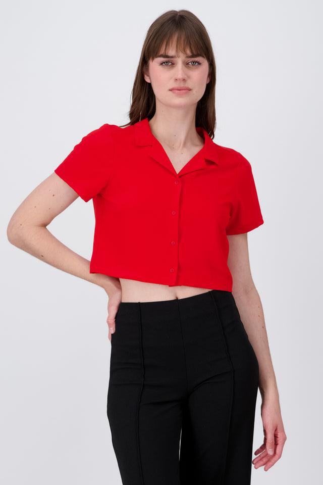 Camisa Crop Amplia Manga Corta