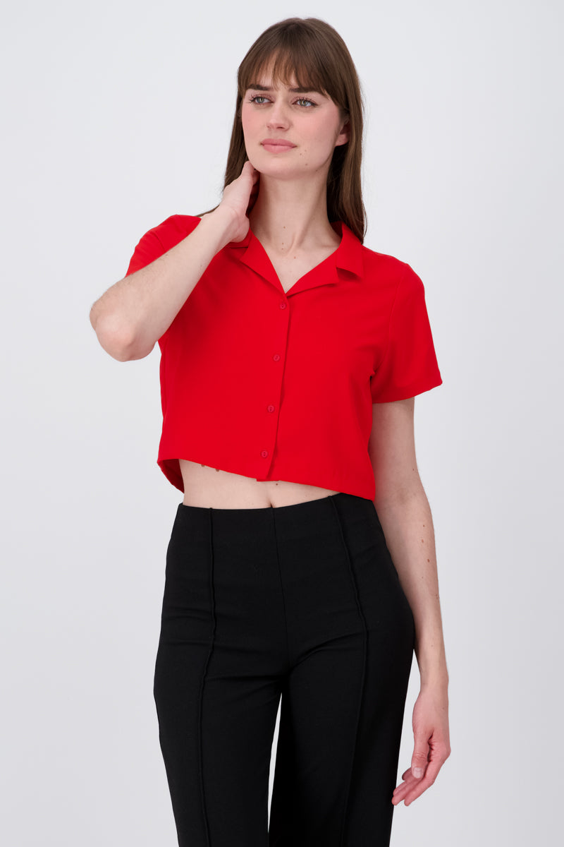 Camisa Crop Amplia Manga Corta ROJO