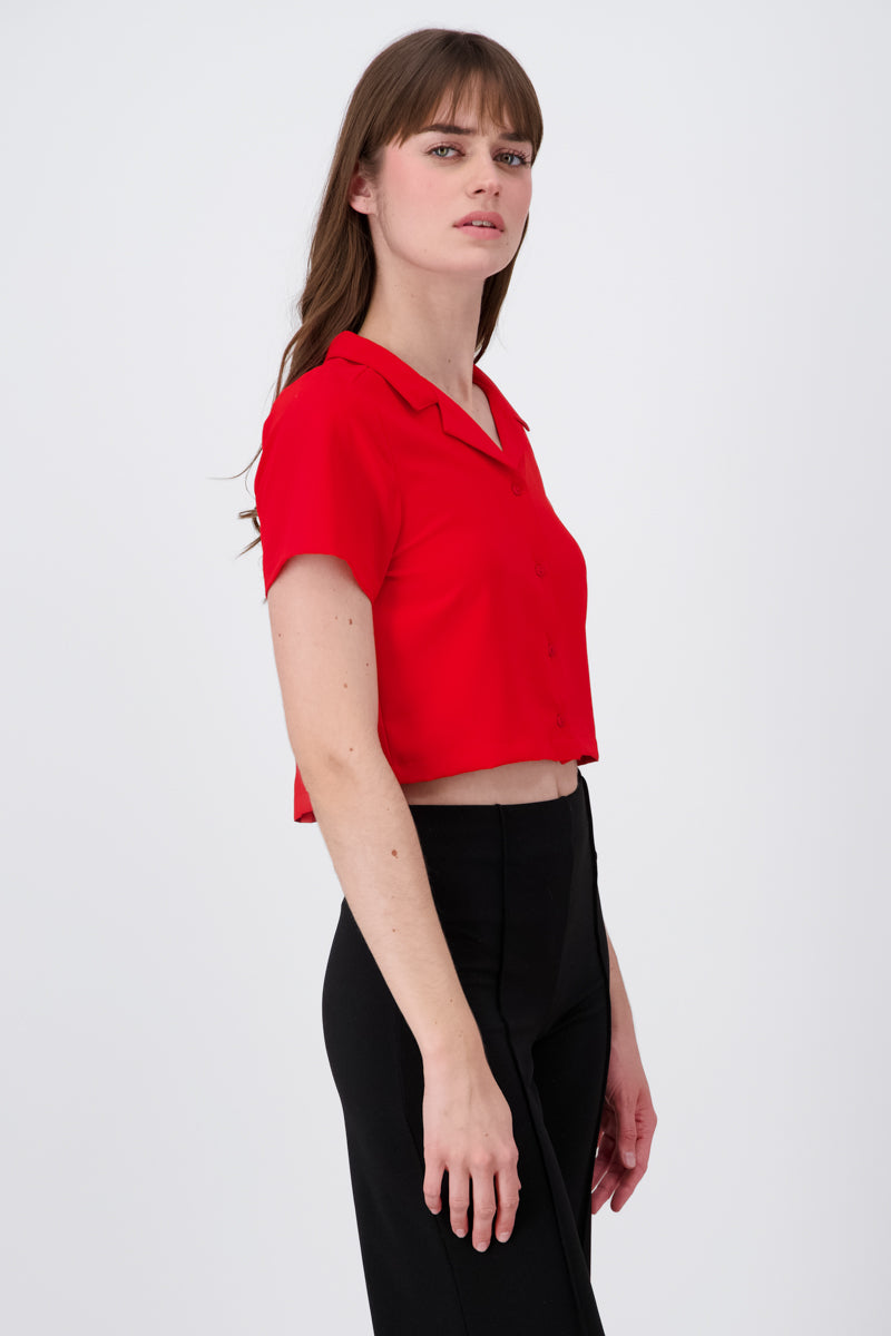 Camisa Crop Amplia Manga Corta ROJO