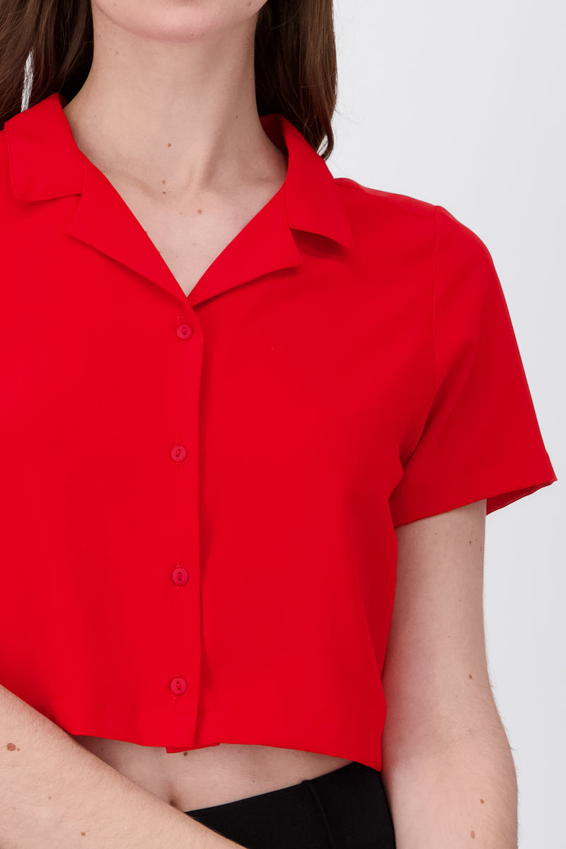 Camisa Crop Amplia Manga Corta ROJO