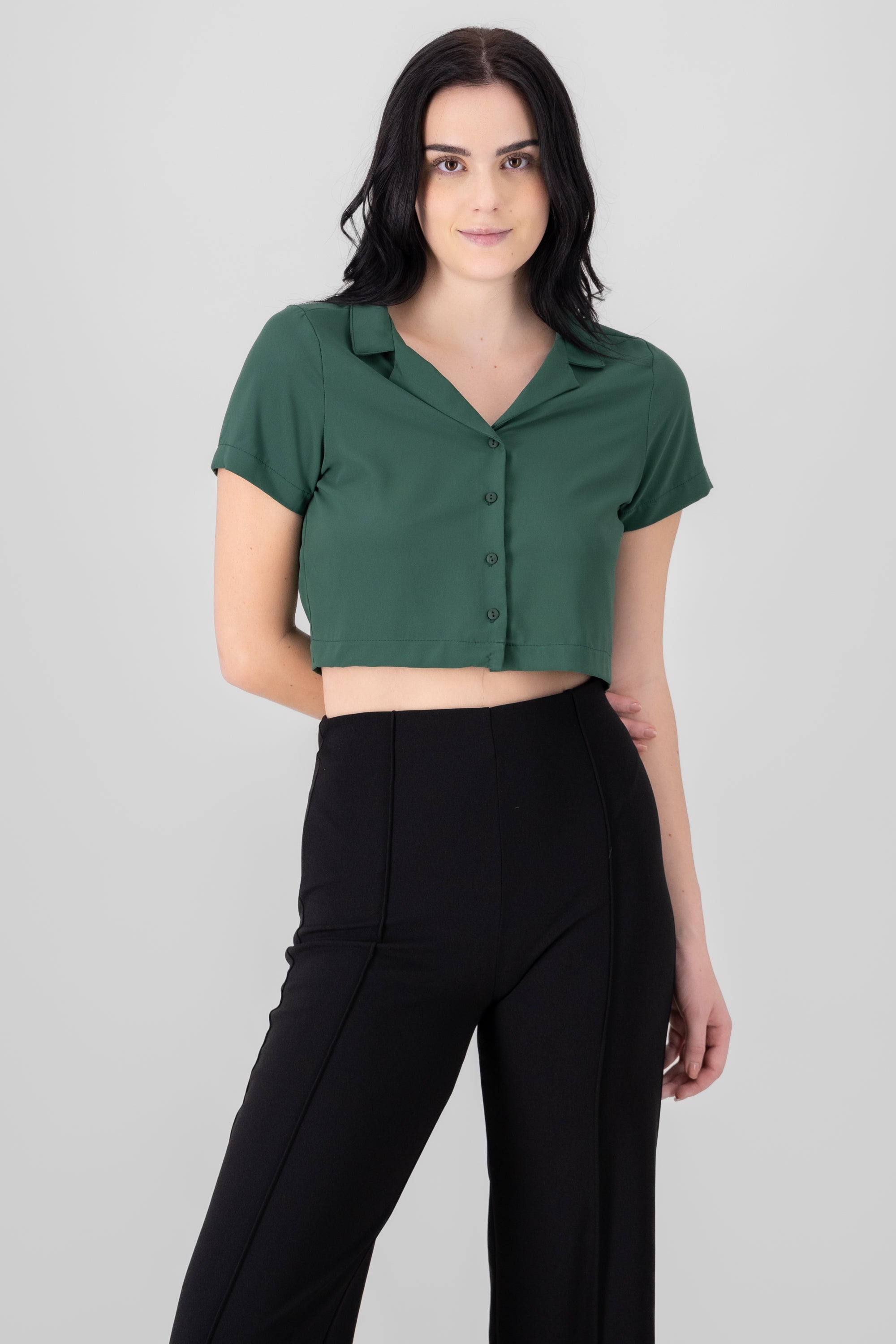 Camisa Crop Amplia Manga Corta VERDE CAZADOR