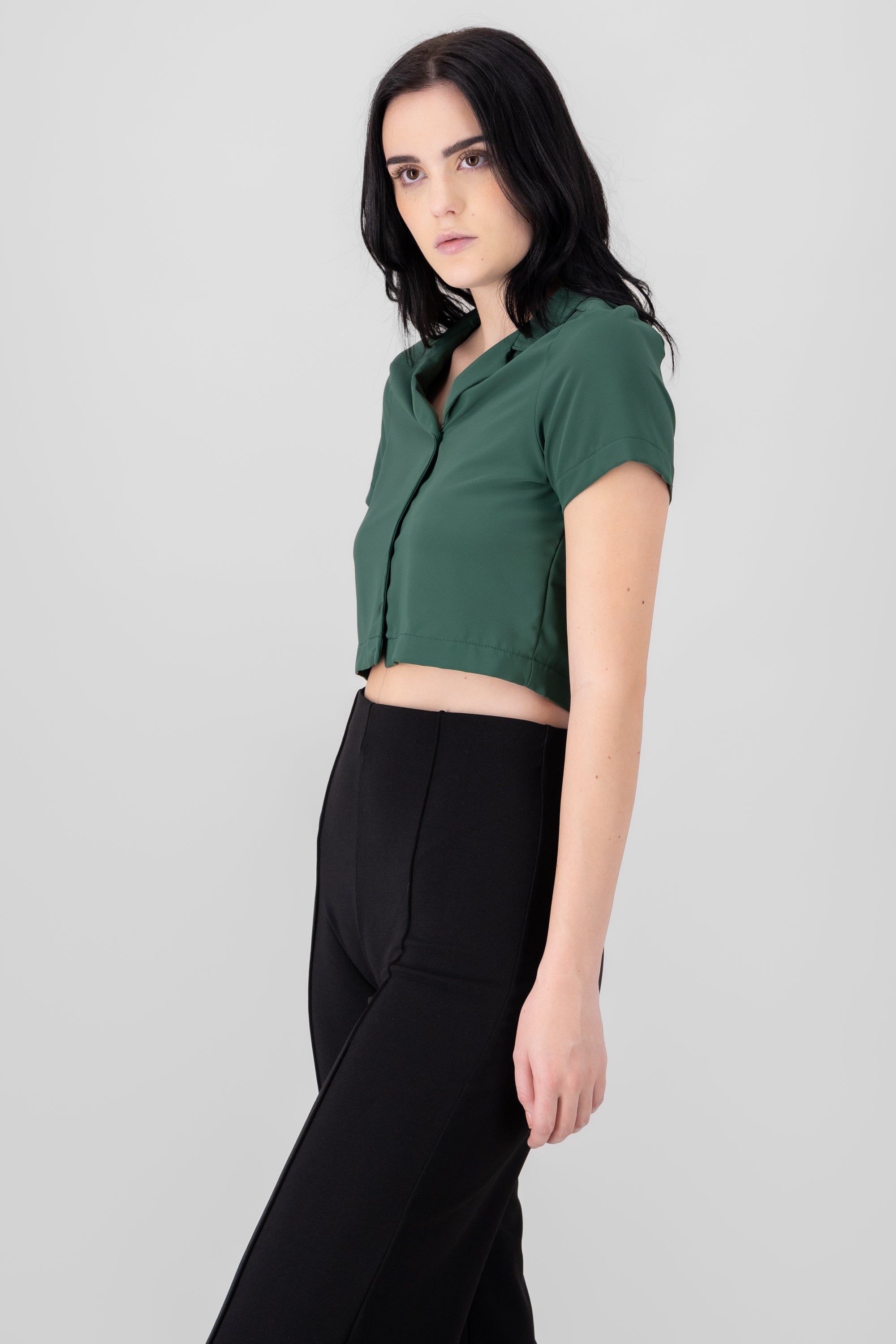 Camisa Crop Amplia Manga Corta VERDE CAZADOR