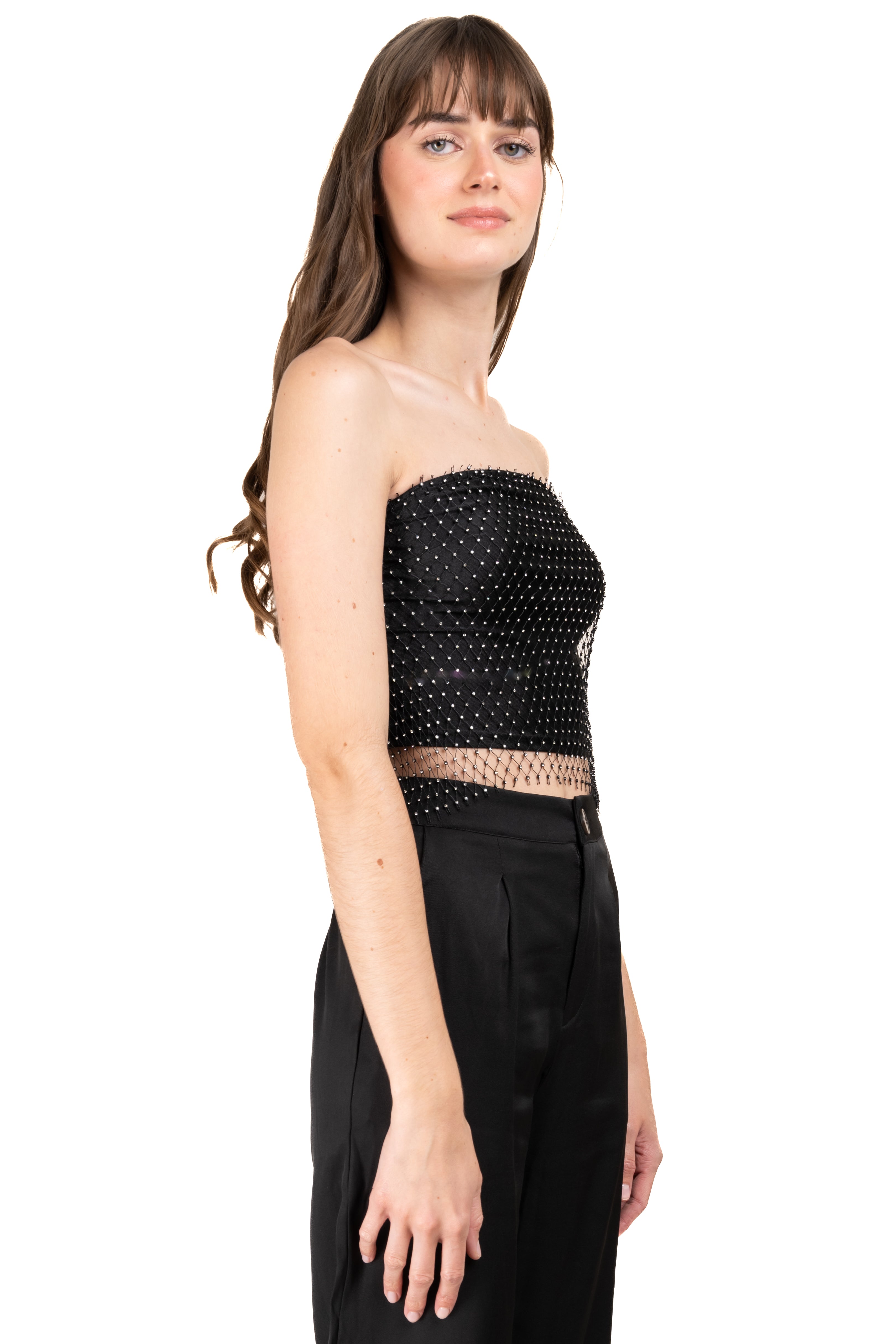 Top strapless red brillos NEGRO