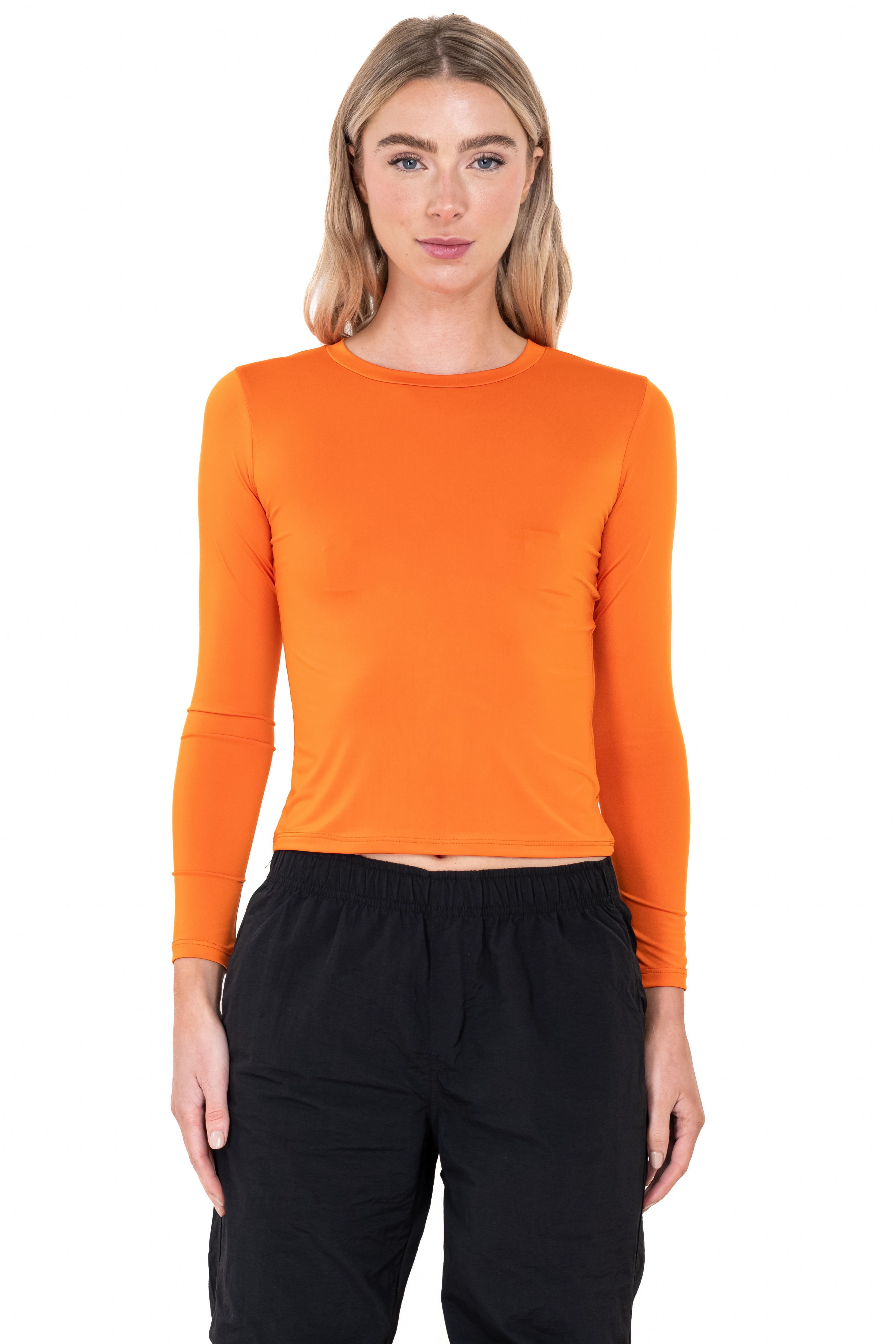 Top liso manga larga NARANJA BRILLANTE