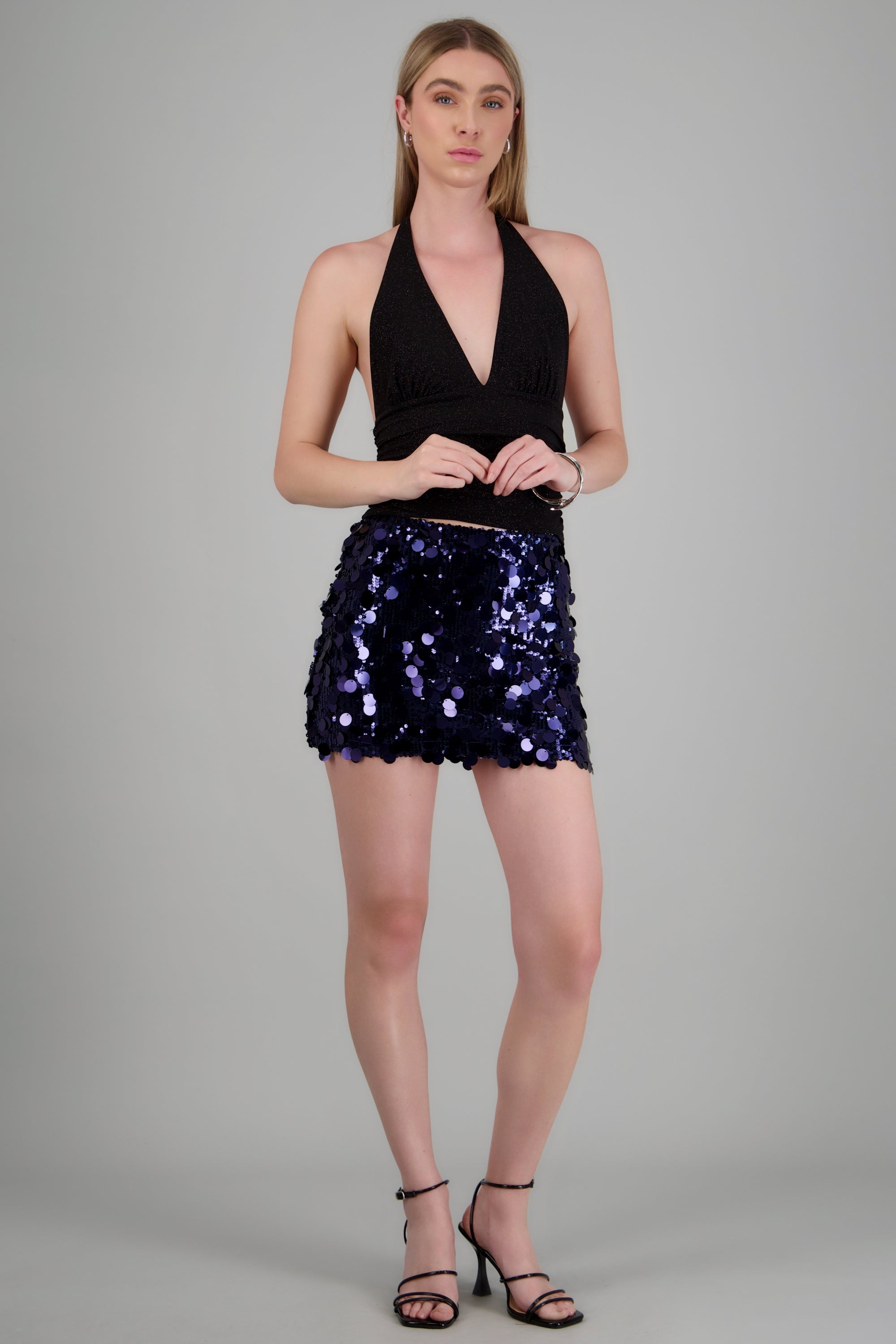 Falda mini lentejuelas lunares MARINO