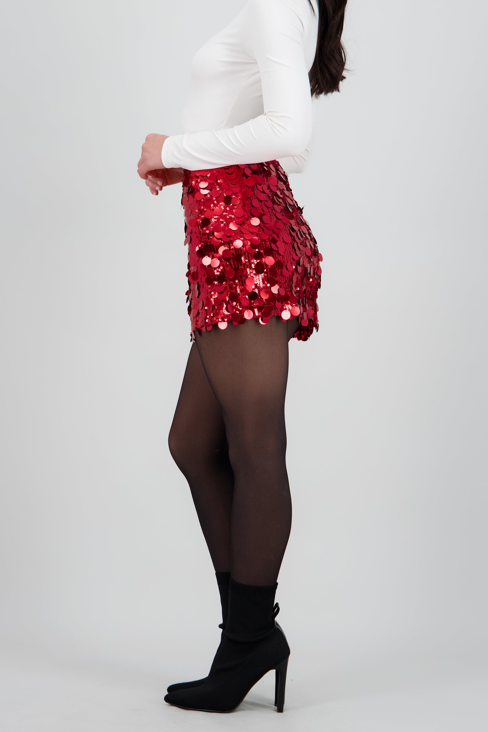 Falda mini lentejuelas lunares ROJO