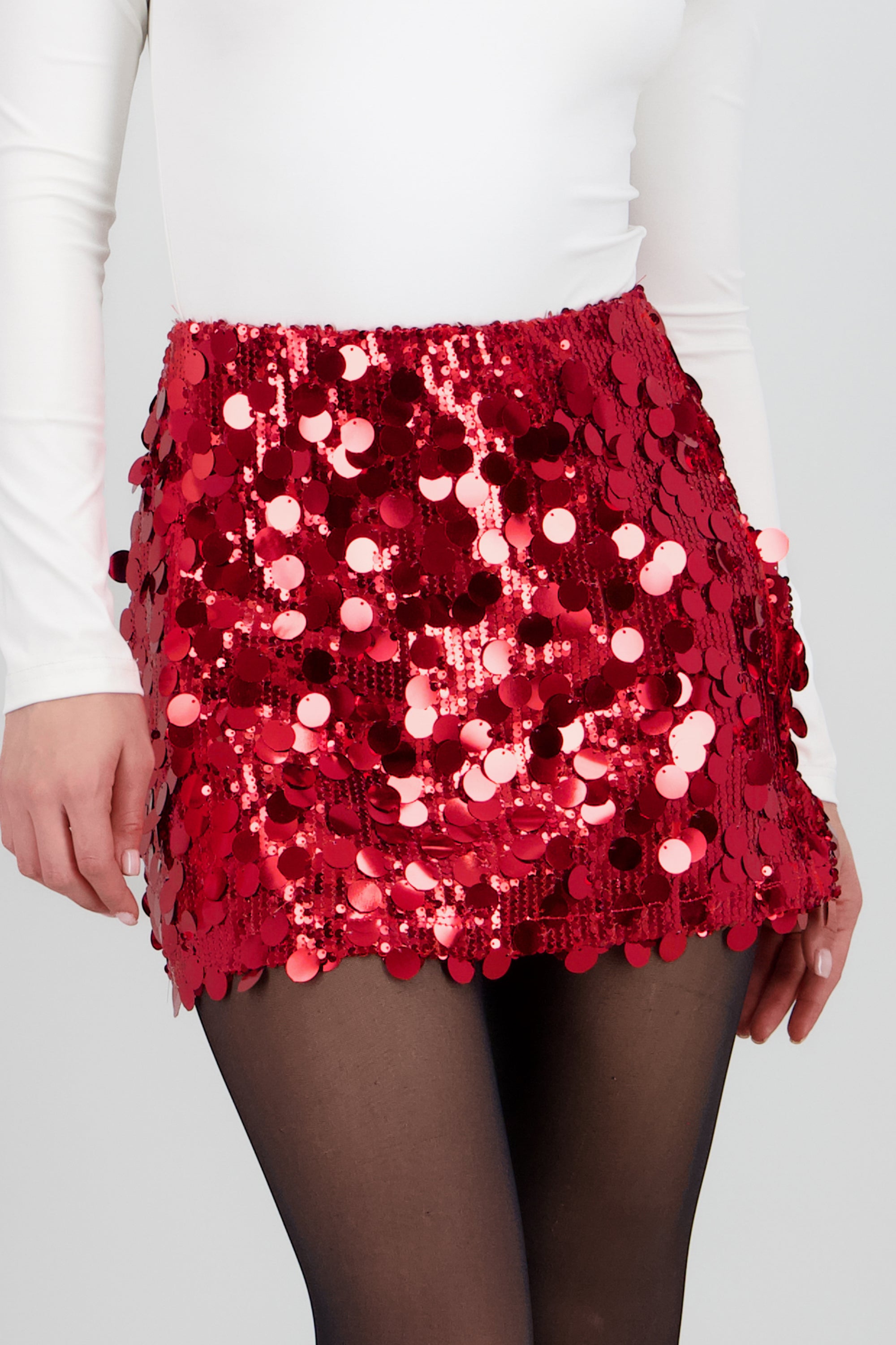 Falda mini lentejuelas lunares ROJO
