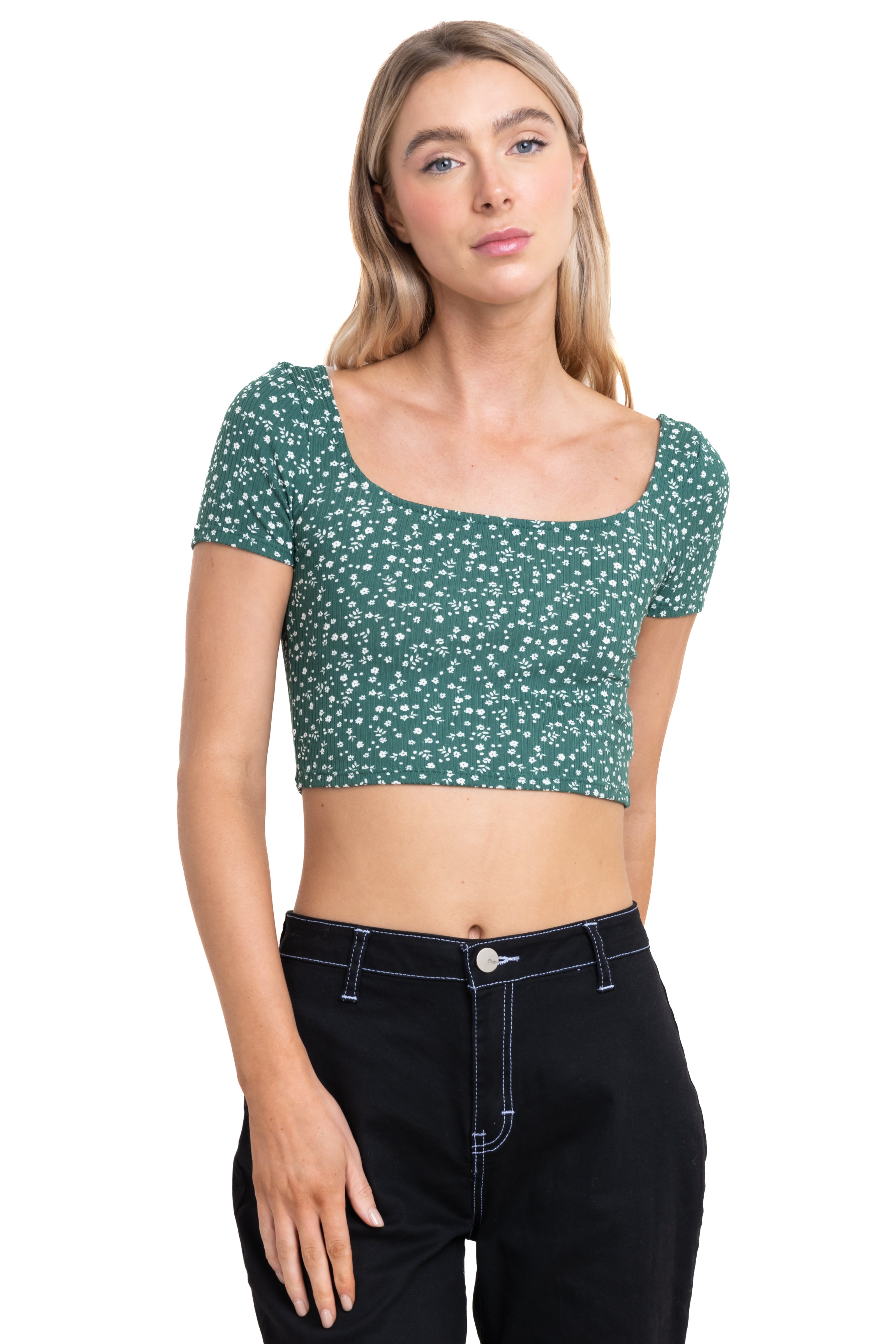 Top escote cuadrado flores VERDE COMBO
