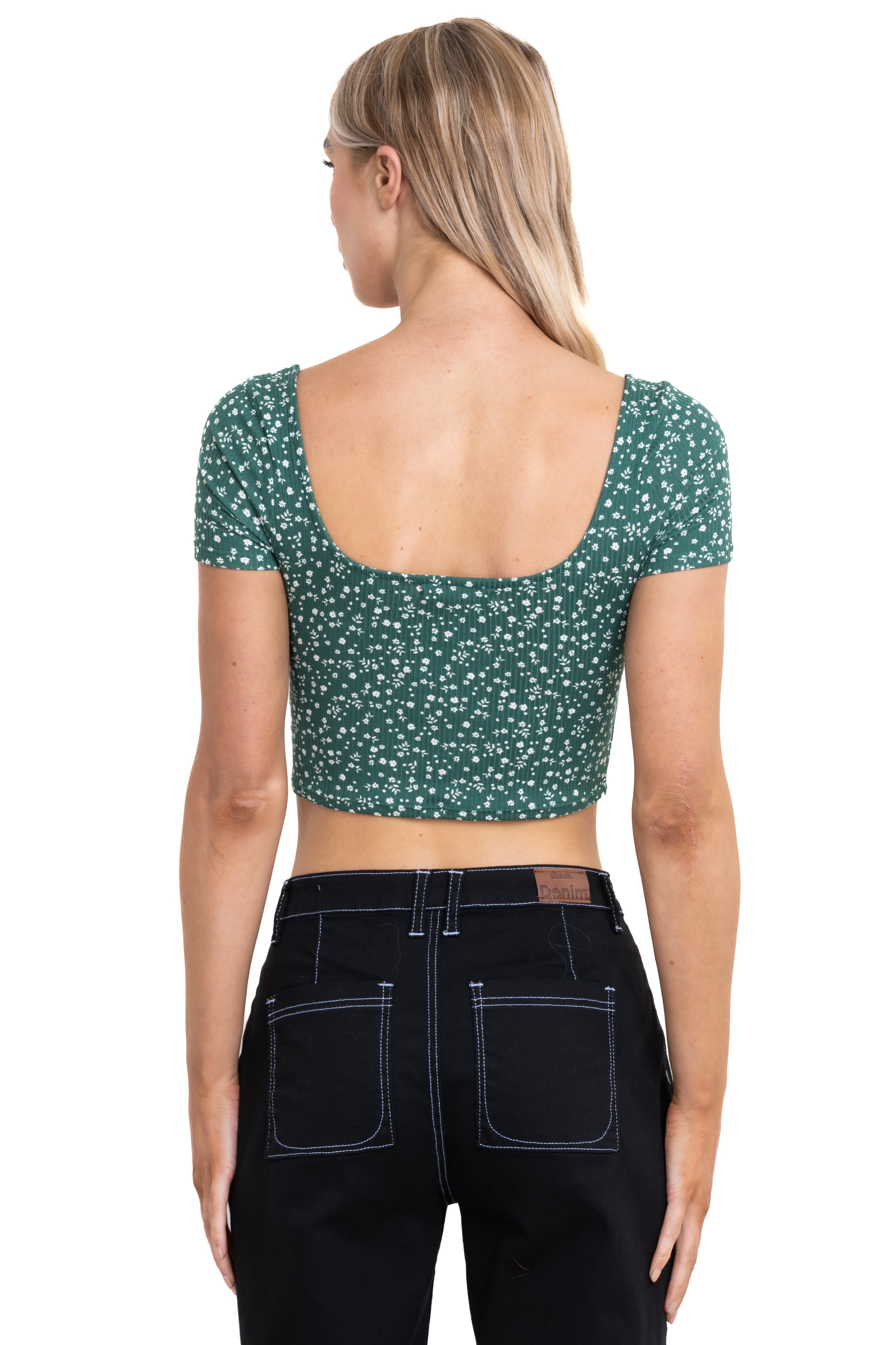 Top escote cuadrado flores VERDE COMBO