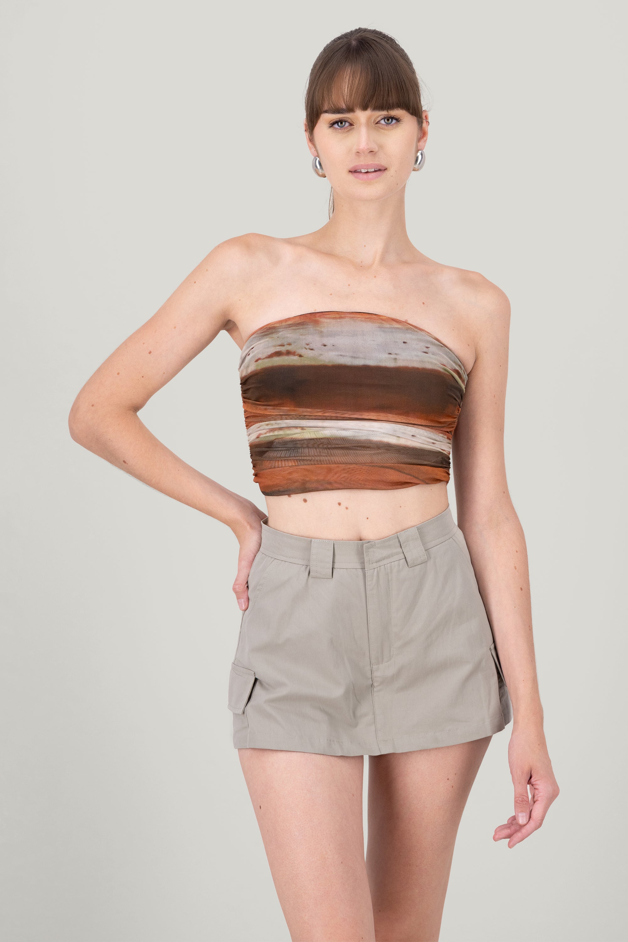 Top strapless mesh estampado
