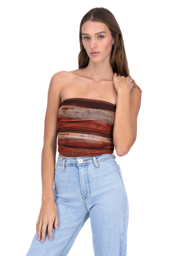 Top strapless mesh estampado