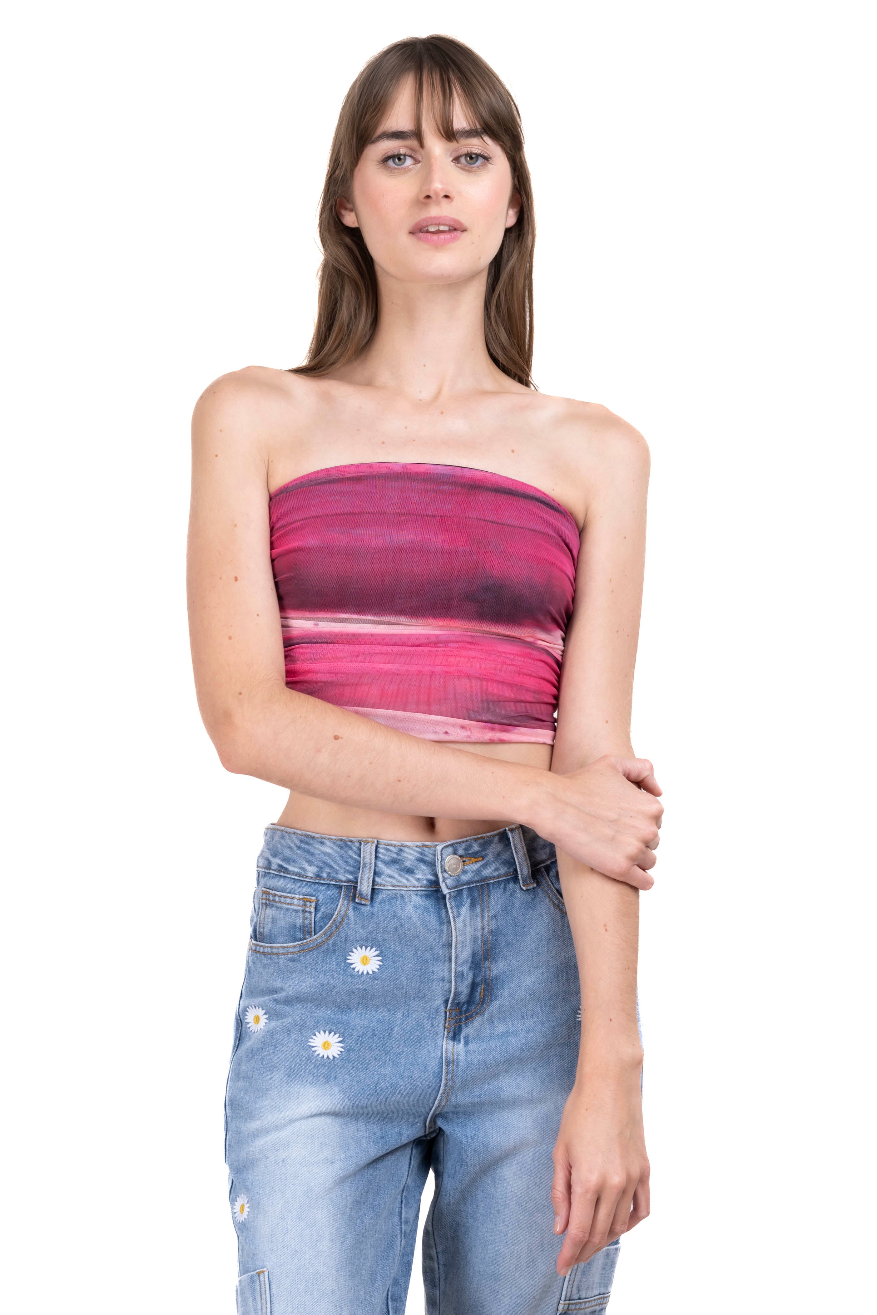 Top strapless mesh estampado ROSA