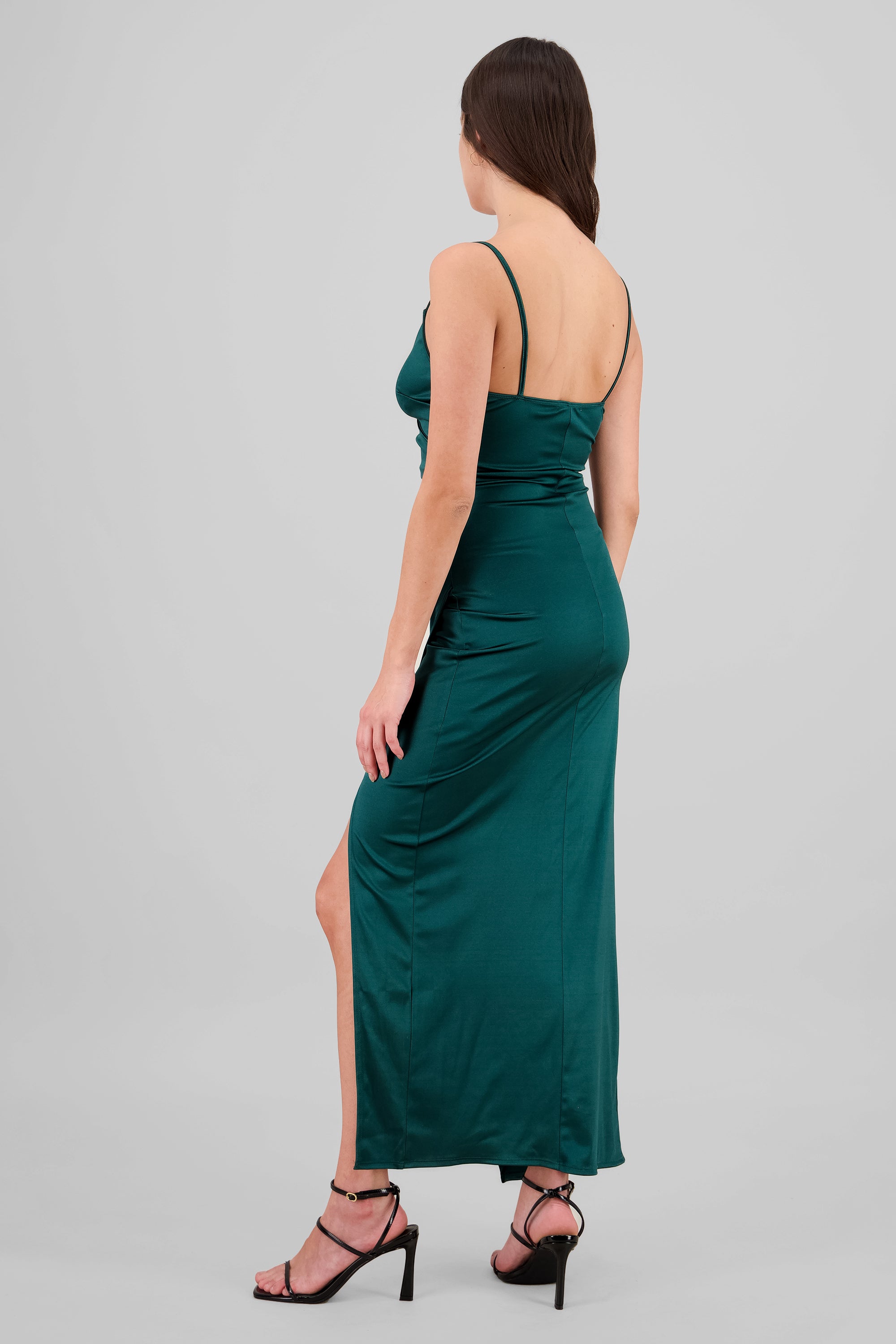 Vestido Maxi Satín Escote Cruzado VERDE