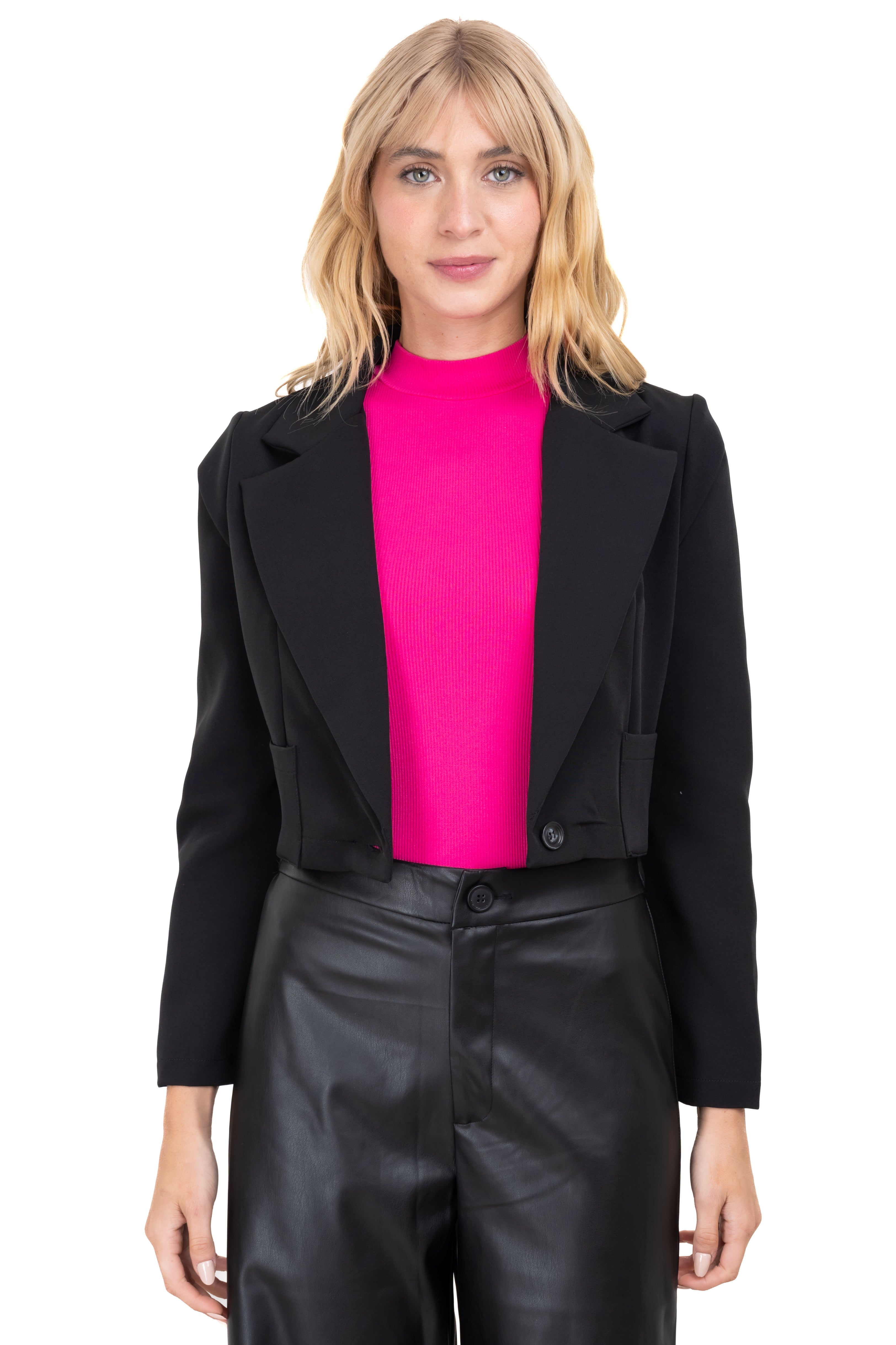 Saco crop cuello solapa NEGRO