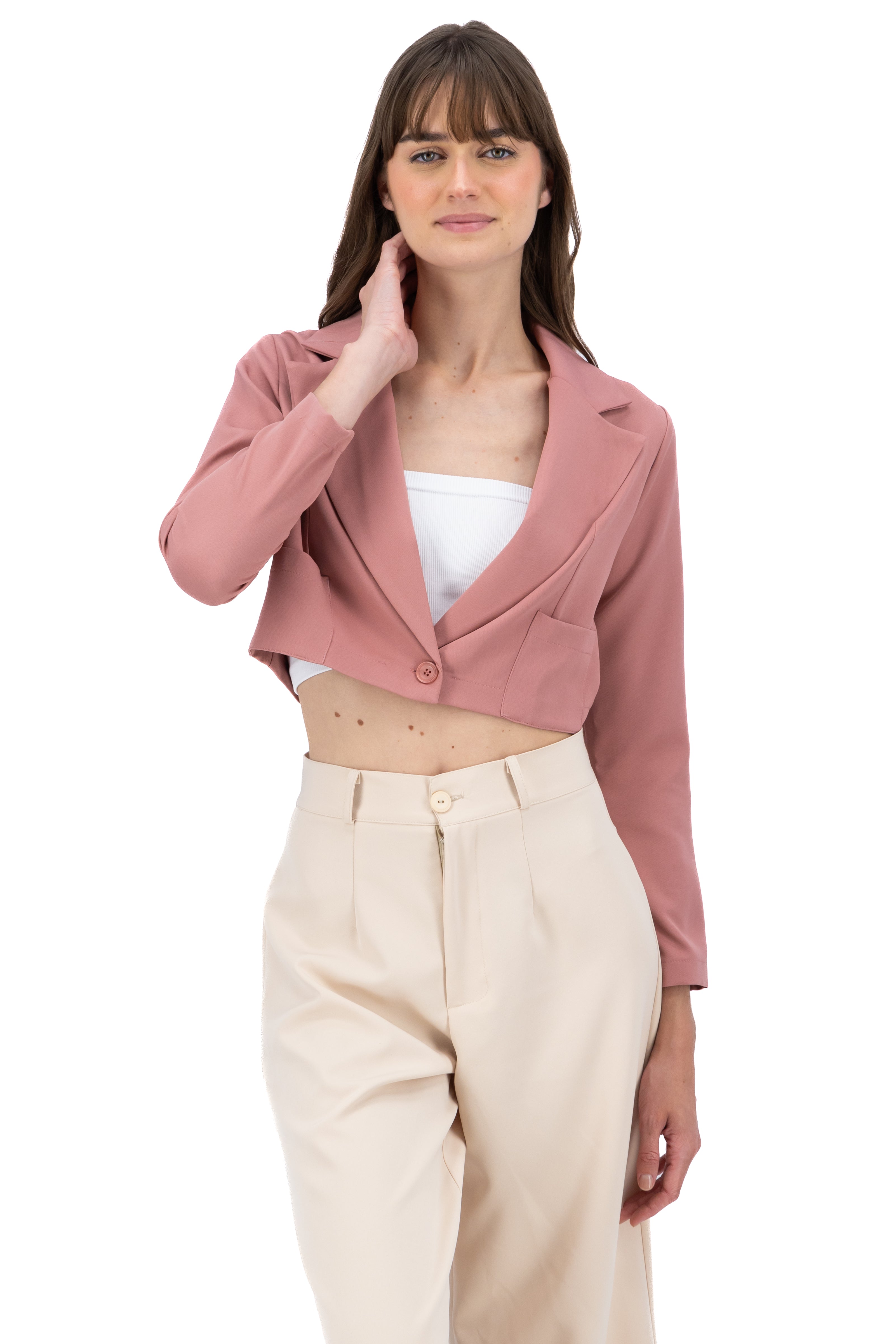 Saco crop cuello solapa ROSA