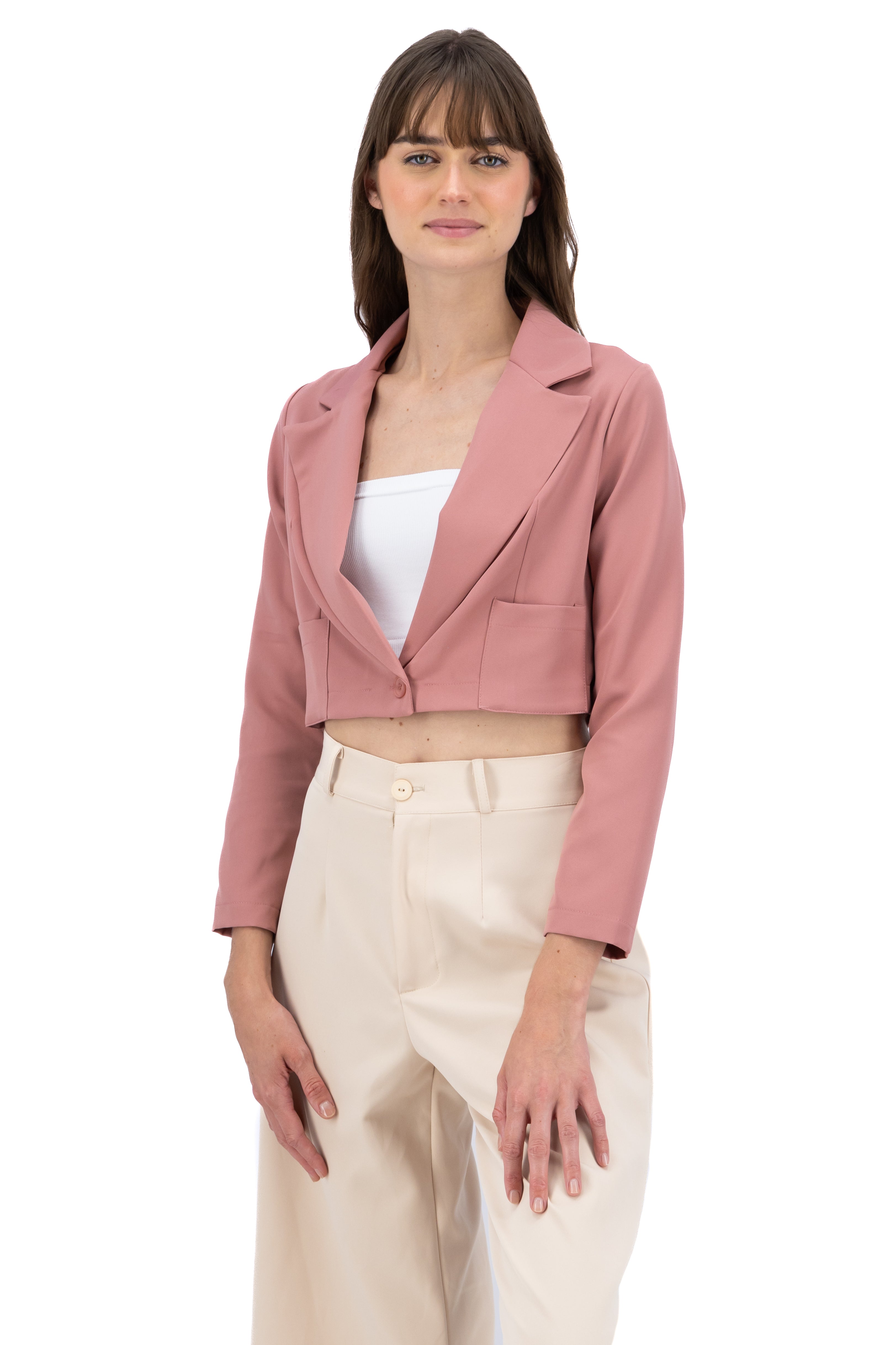 Saco crop cuello solapa ROSA