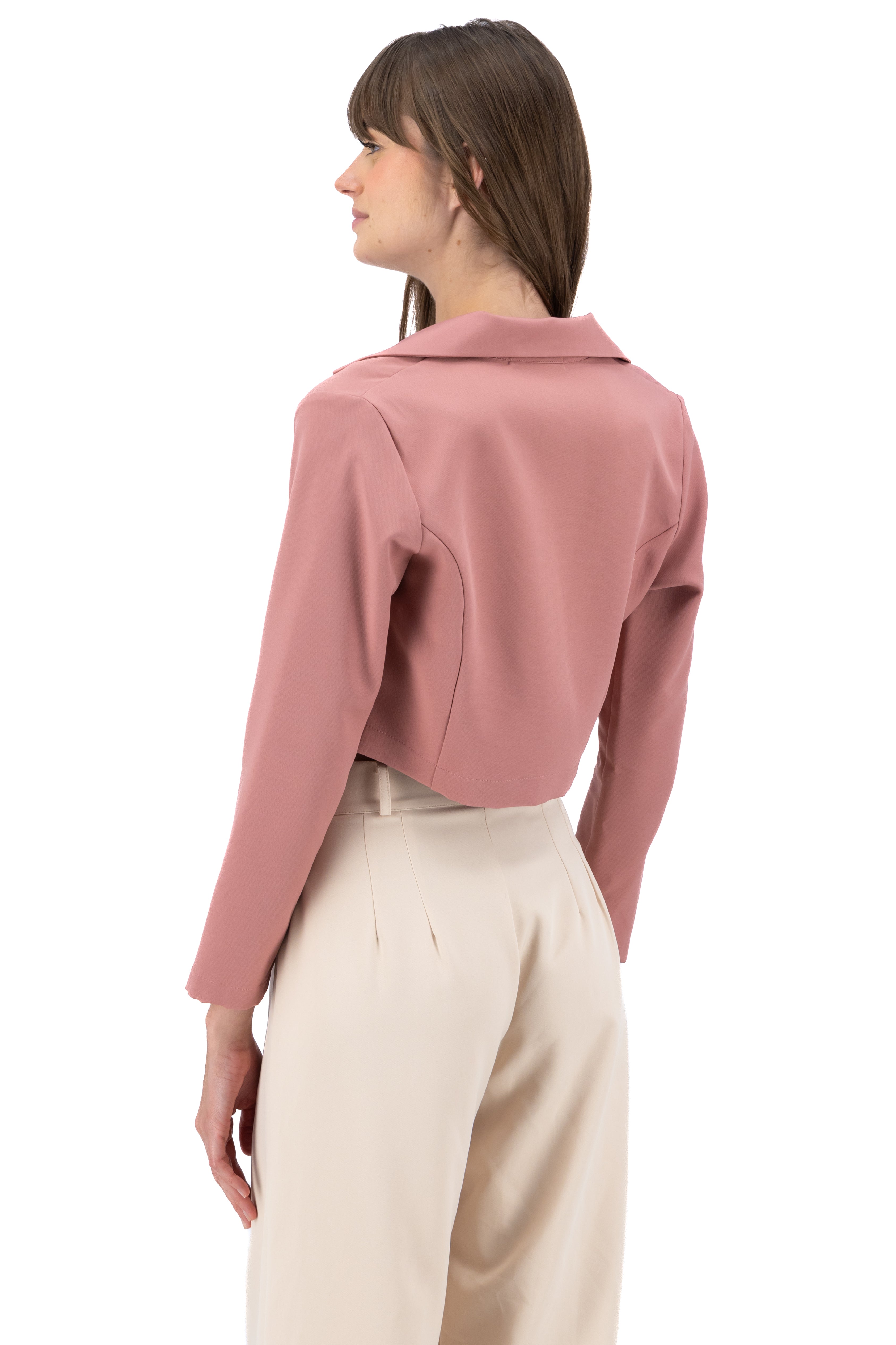 Saco crop cuello solapa ROSA