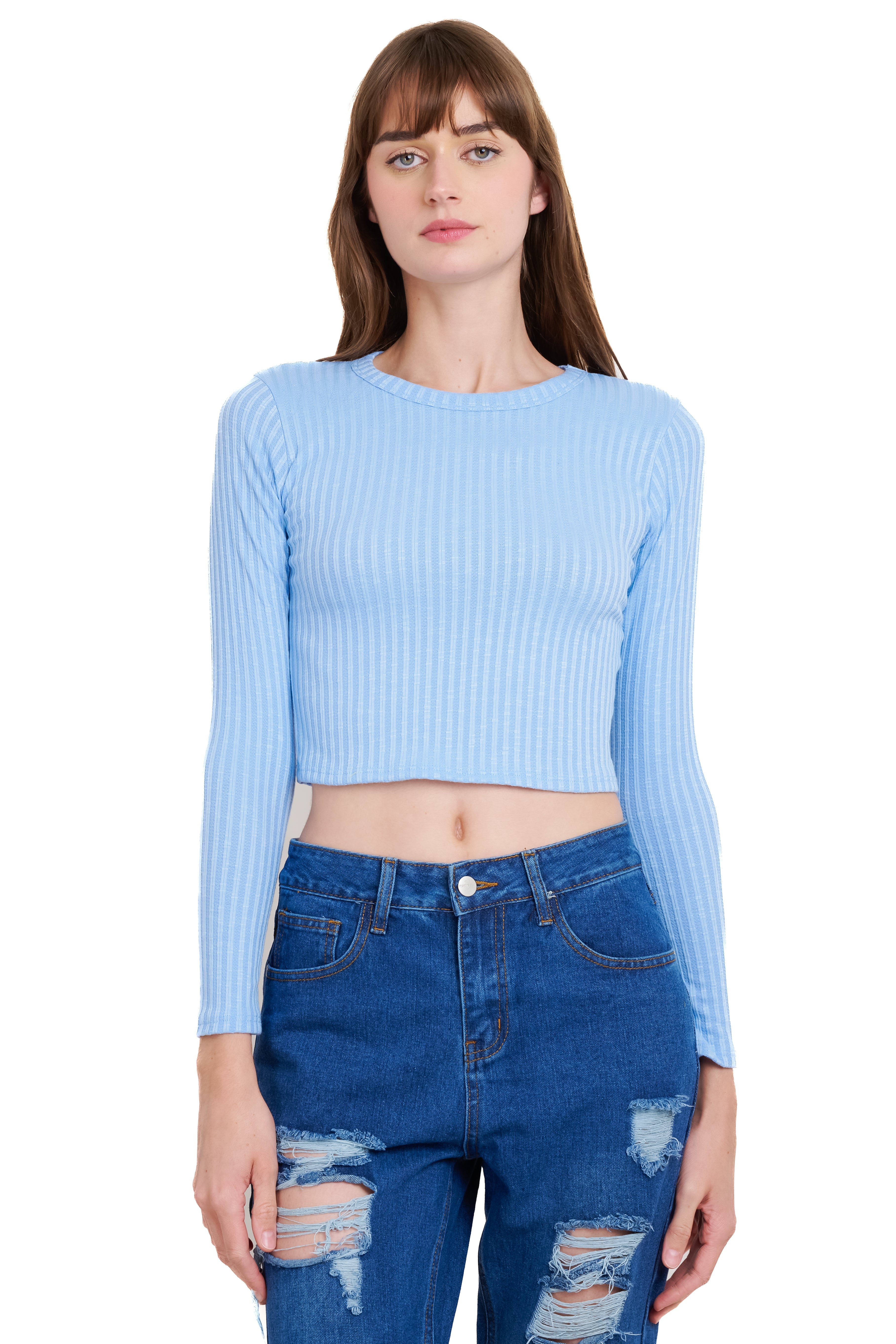 Top manga larga textura AZUL CIELO